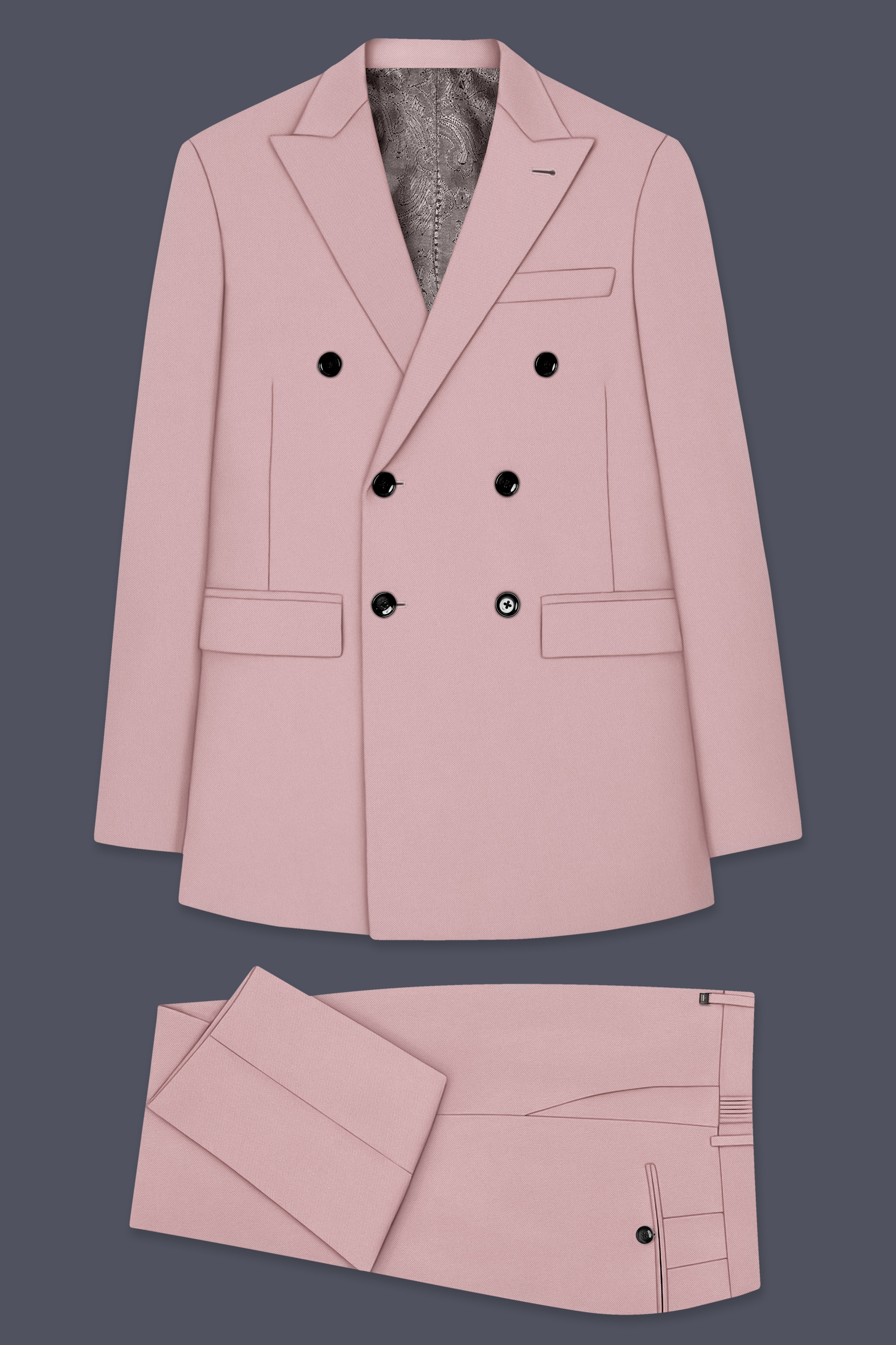 Solenne-Korean Pharlap Peach 4-Way Stretch Wrinkle-Free Wool Rich Double Breasted Suit