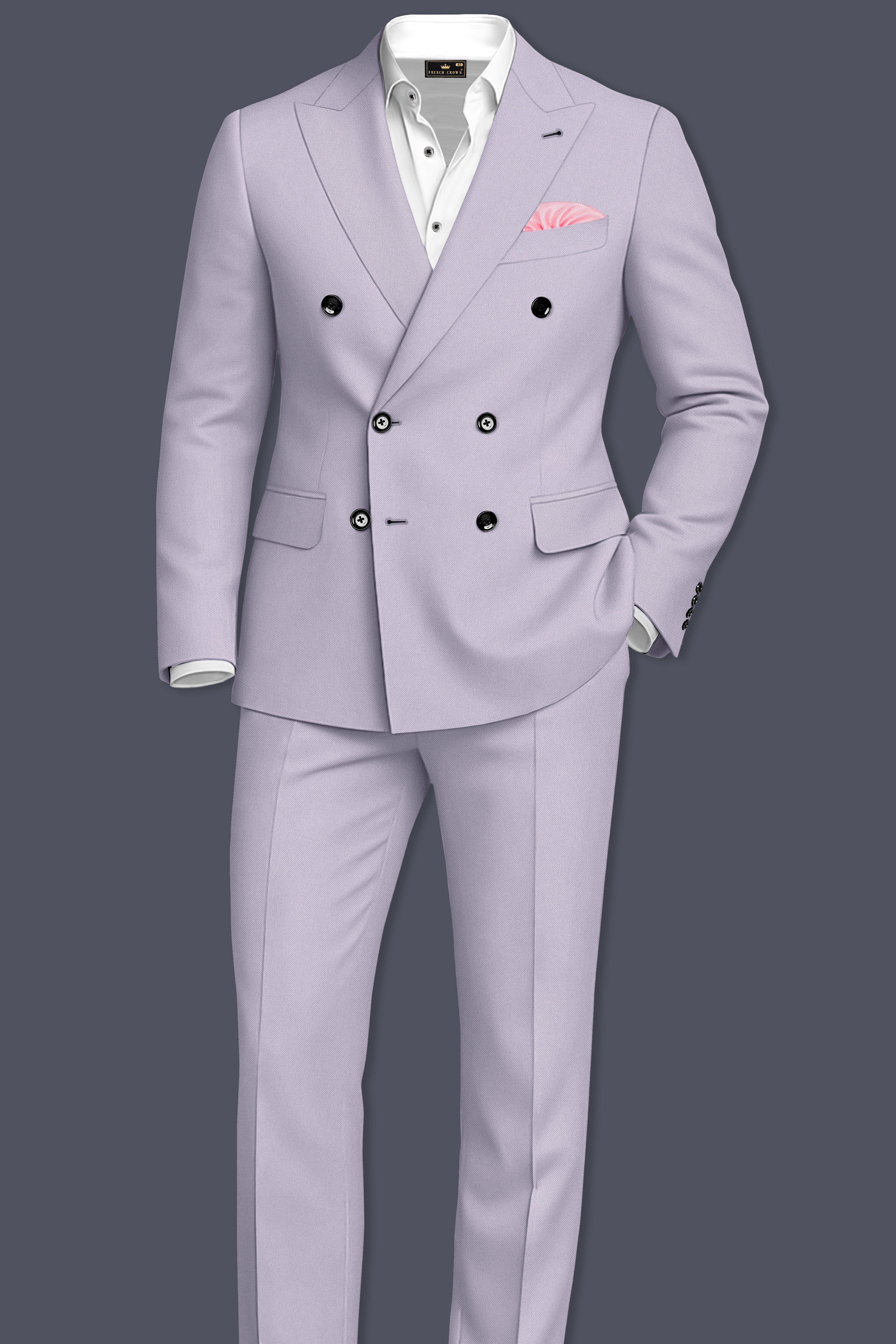 Aegis-Korean Iron Gray 4-Way Stretch Wrinkle-Free Wool Rich Double Breasted Suit