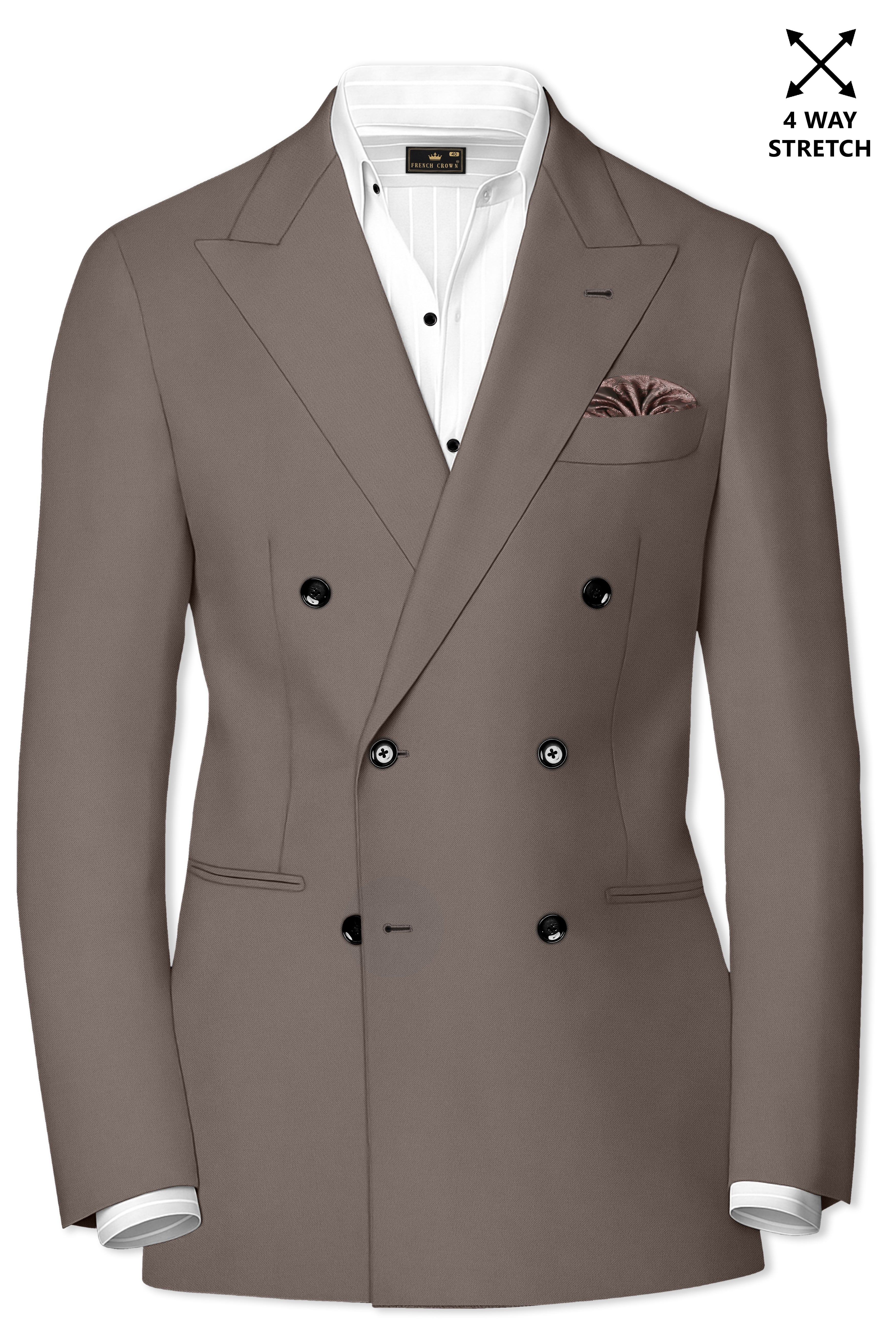 Monarch-Korean Flint Brown 4-Way Stretch Wrinkle-Free Wool Rich Double Breasted Suit