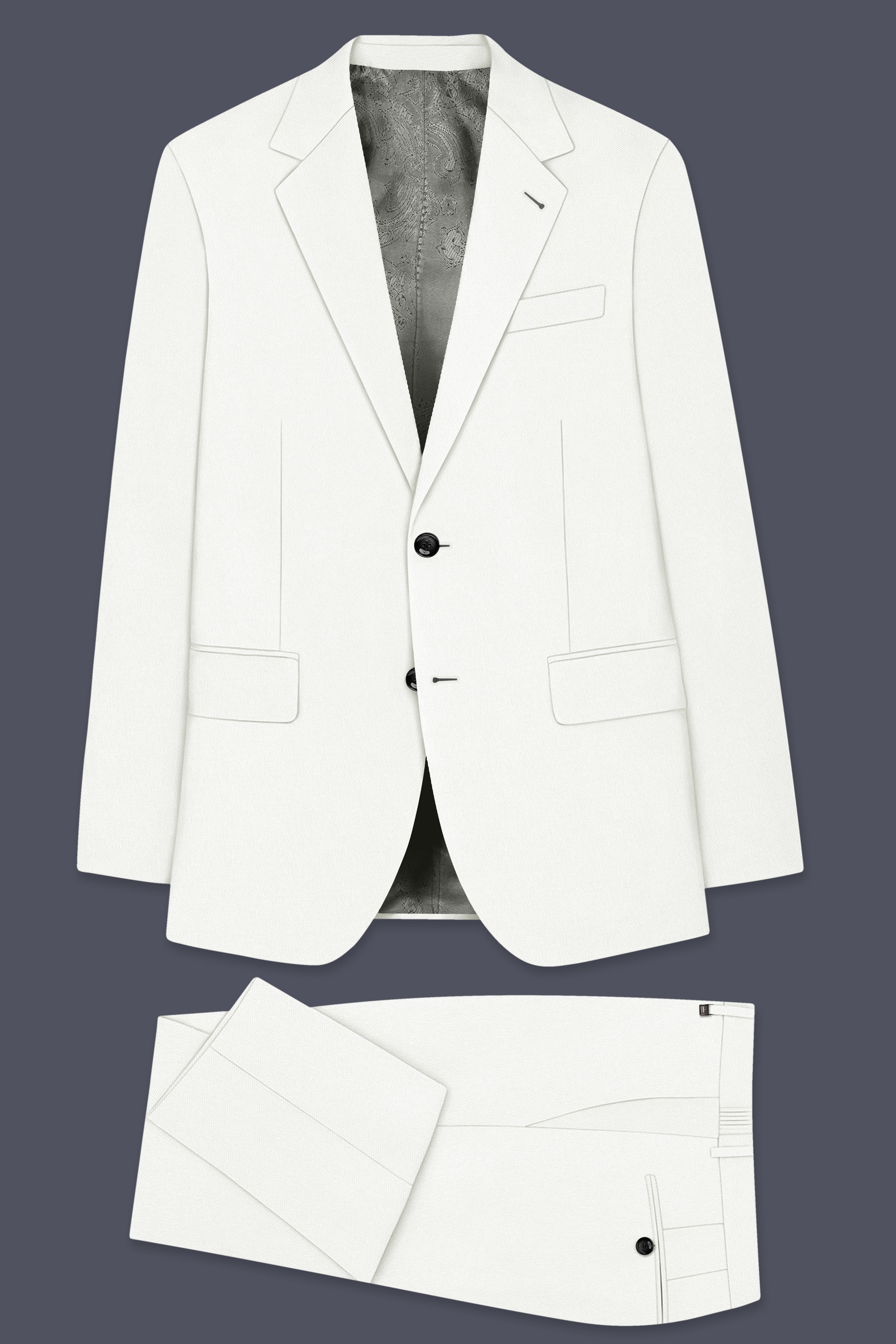 Celio-Korean Off White 4-Way Stretch Wrinkle-Free Wool Rich Single Breasted Suit