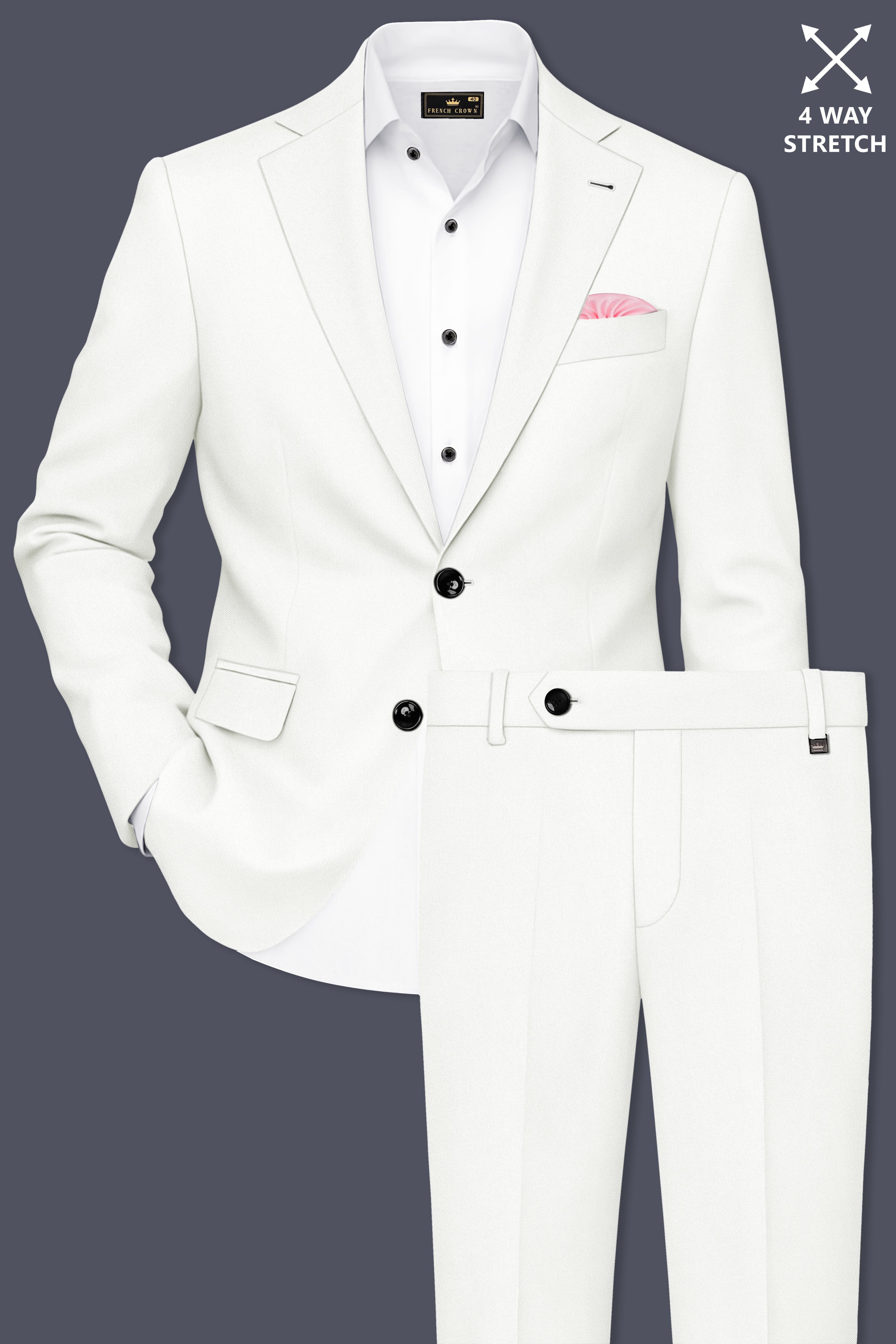 Celio-Korean Off White 4-Way Stretch Wrinkle-Free Wool Rich Single Breasted Suit