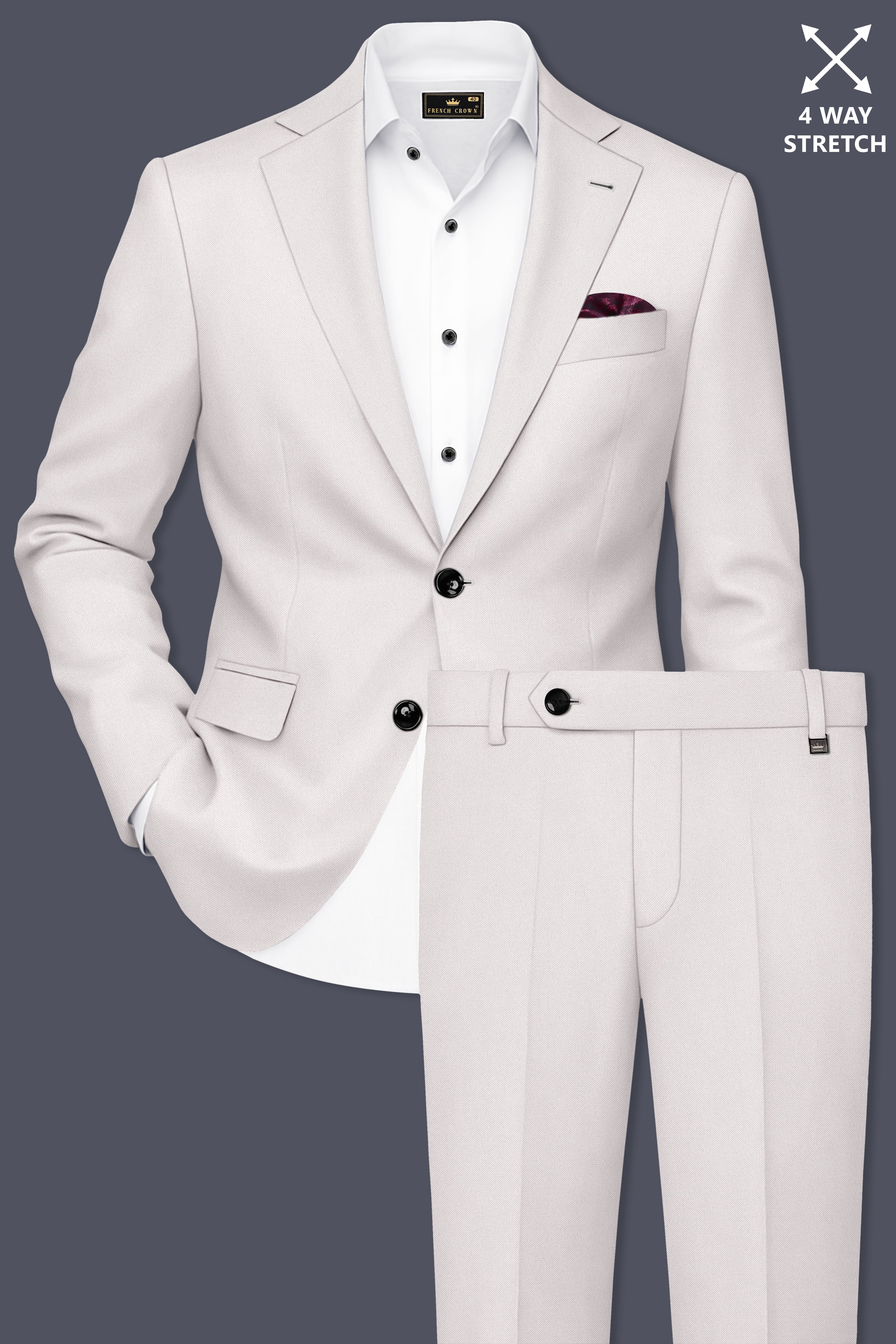 Ivora-Korean Amour Cream 4-Way Stretch Wrinkle-Free Wool Rich Single Breasted Suit