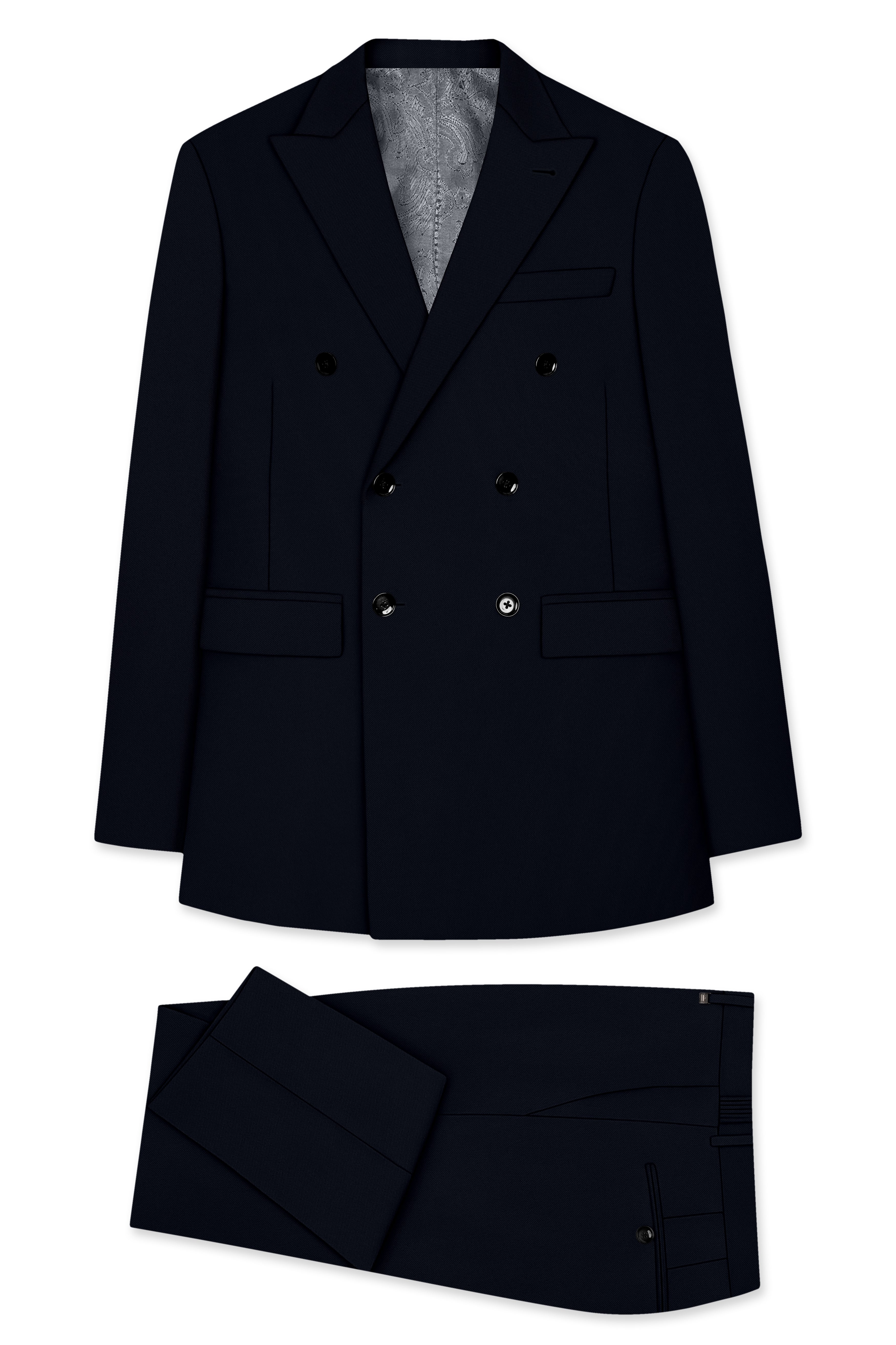 Nero-Korean Tealish Navy 4-Way Stretch Wrinkle-Free Wool Rich Double Breasted Suit