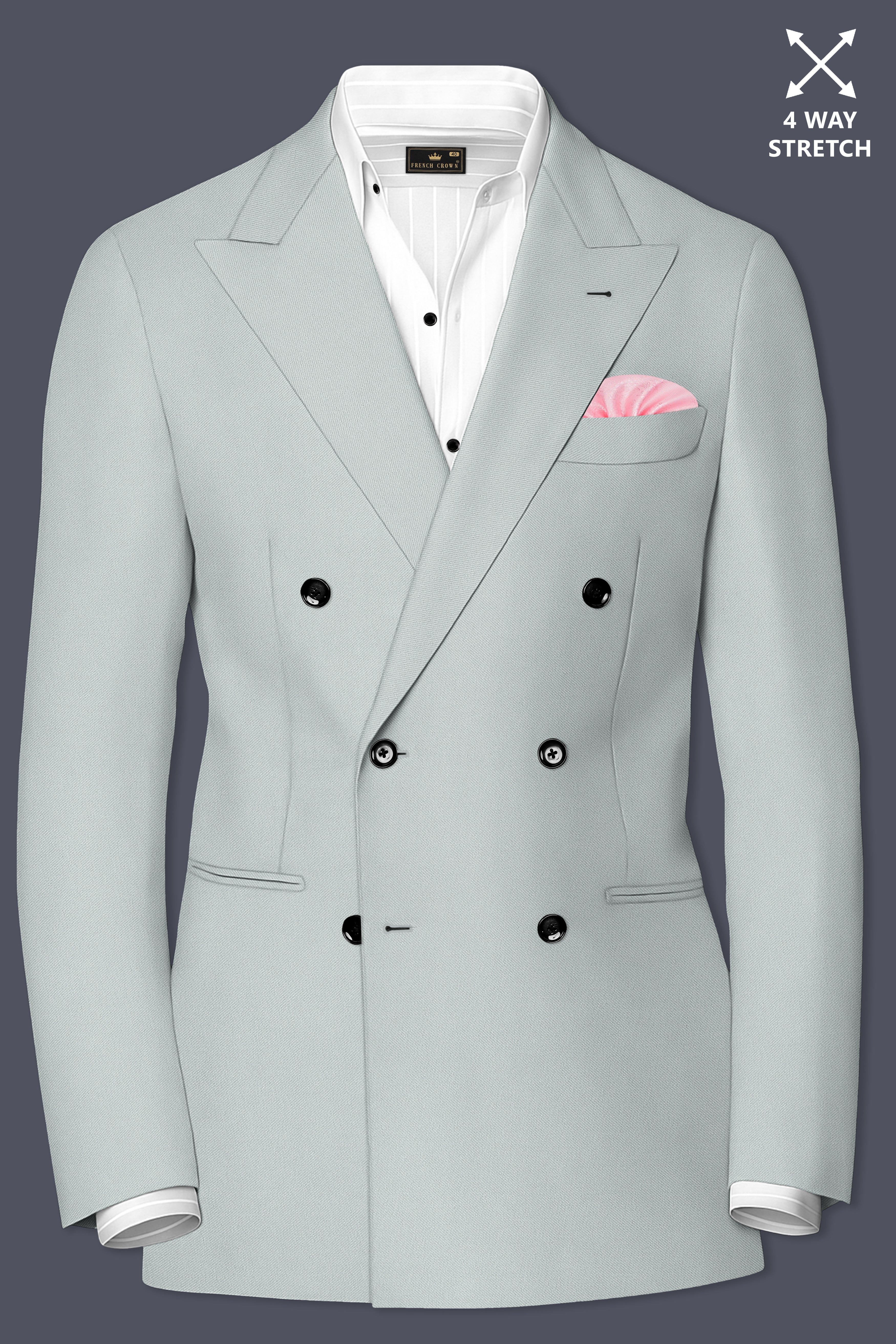Prestige-Korean Mercury Green 4-Way Stretch Wrinkle-Free Wool Rich Double Breasted Suit