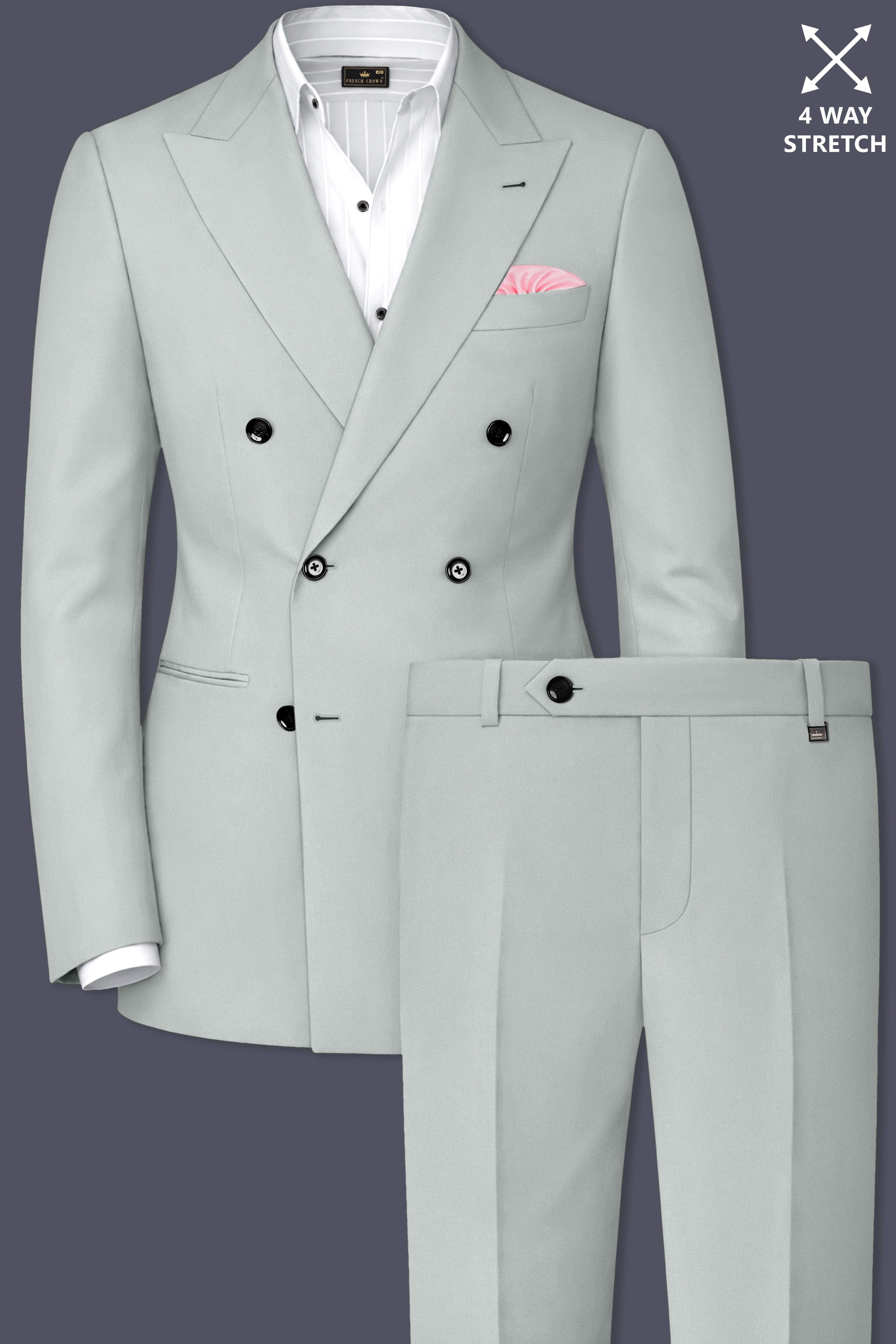 Prestige-Korean Mercury Green 4-Way Stretch Wrinkle-Free Wool Rich Double Breasted Suit