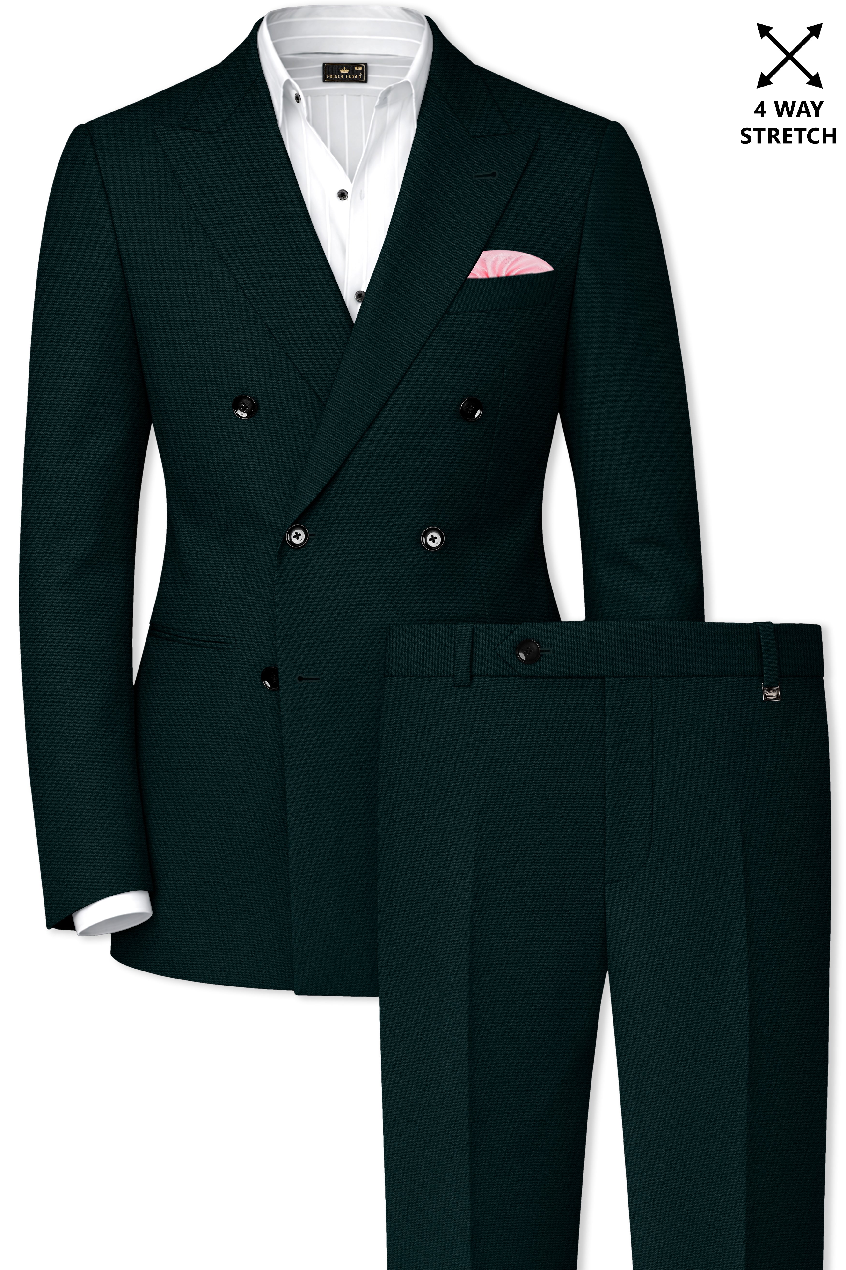 Terrain-Korean Swamp Green 4-Way Stretch Wrinkle-Free Wool Rich Double Breasted Suit
