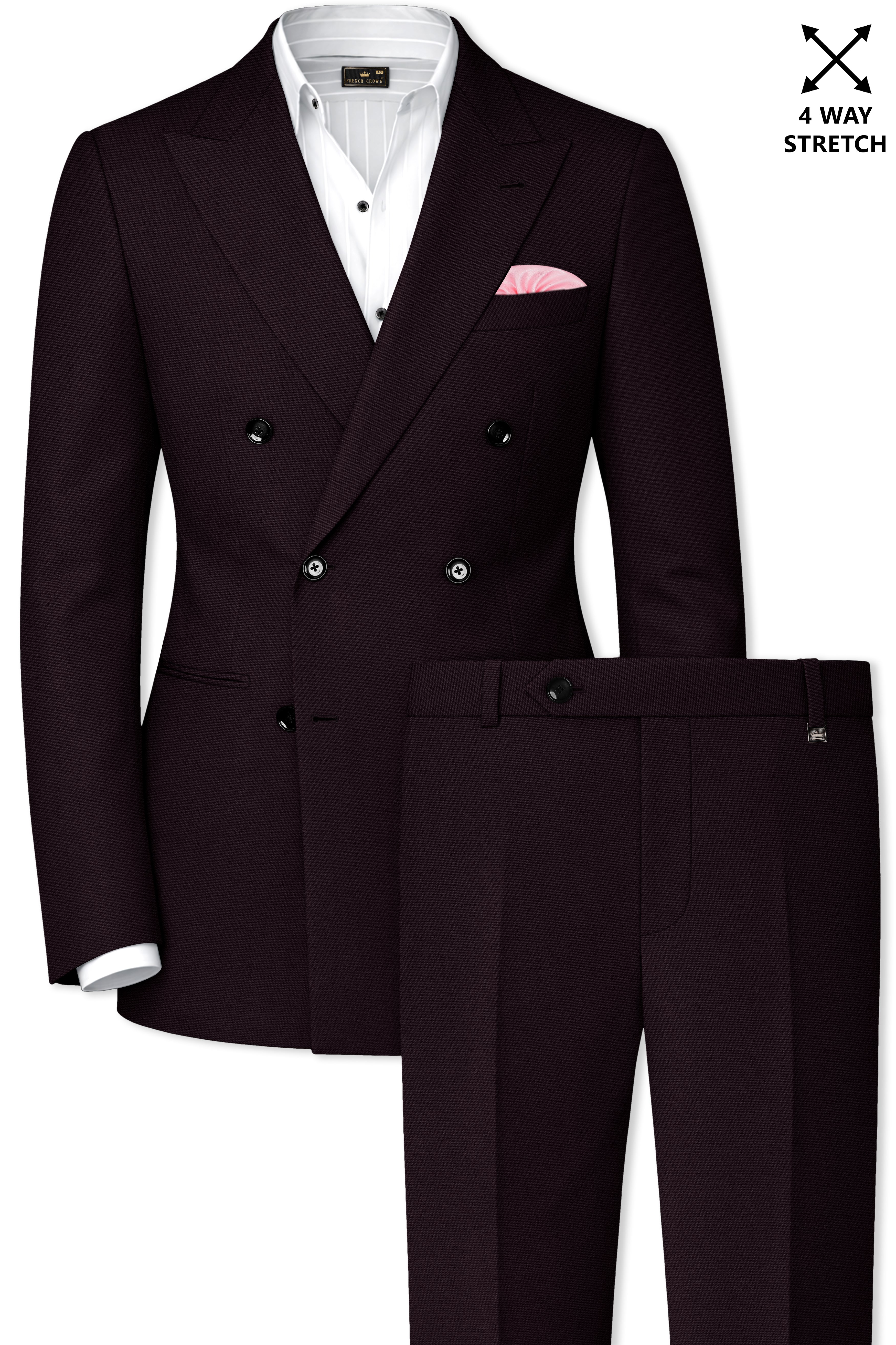 Merlot-Korean Wine Purple 4-Way Stretch Wrinkle-Free Wool Rich Double Breasted Suit