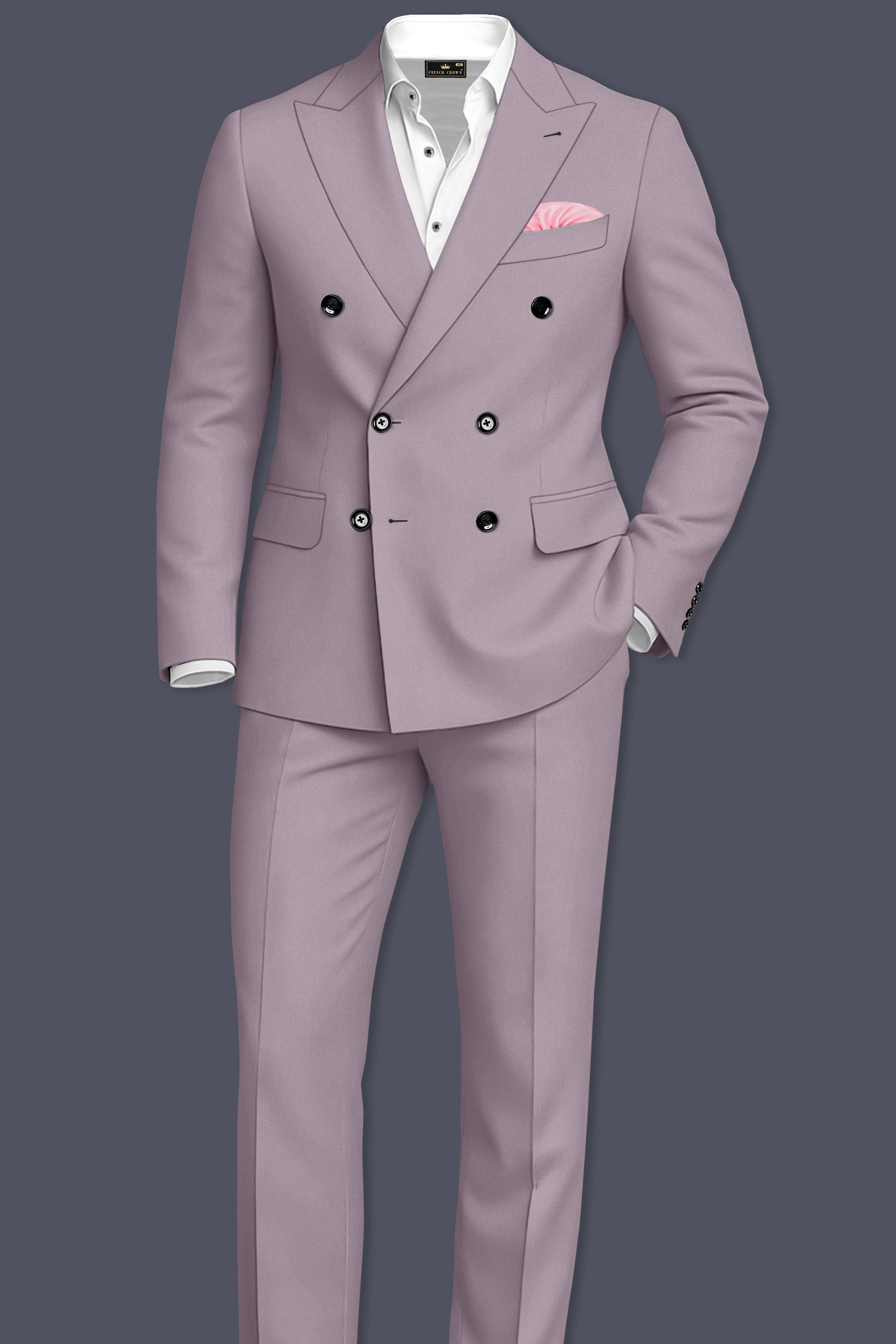 Roselle-Korean Bouquet Pink 4-Way Stretch Wrinkle-Free Wool Rich Double Breasted Suit