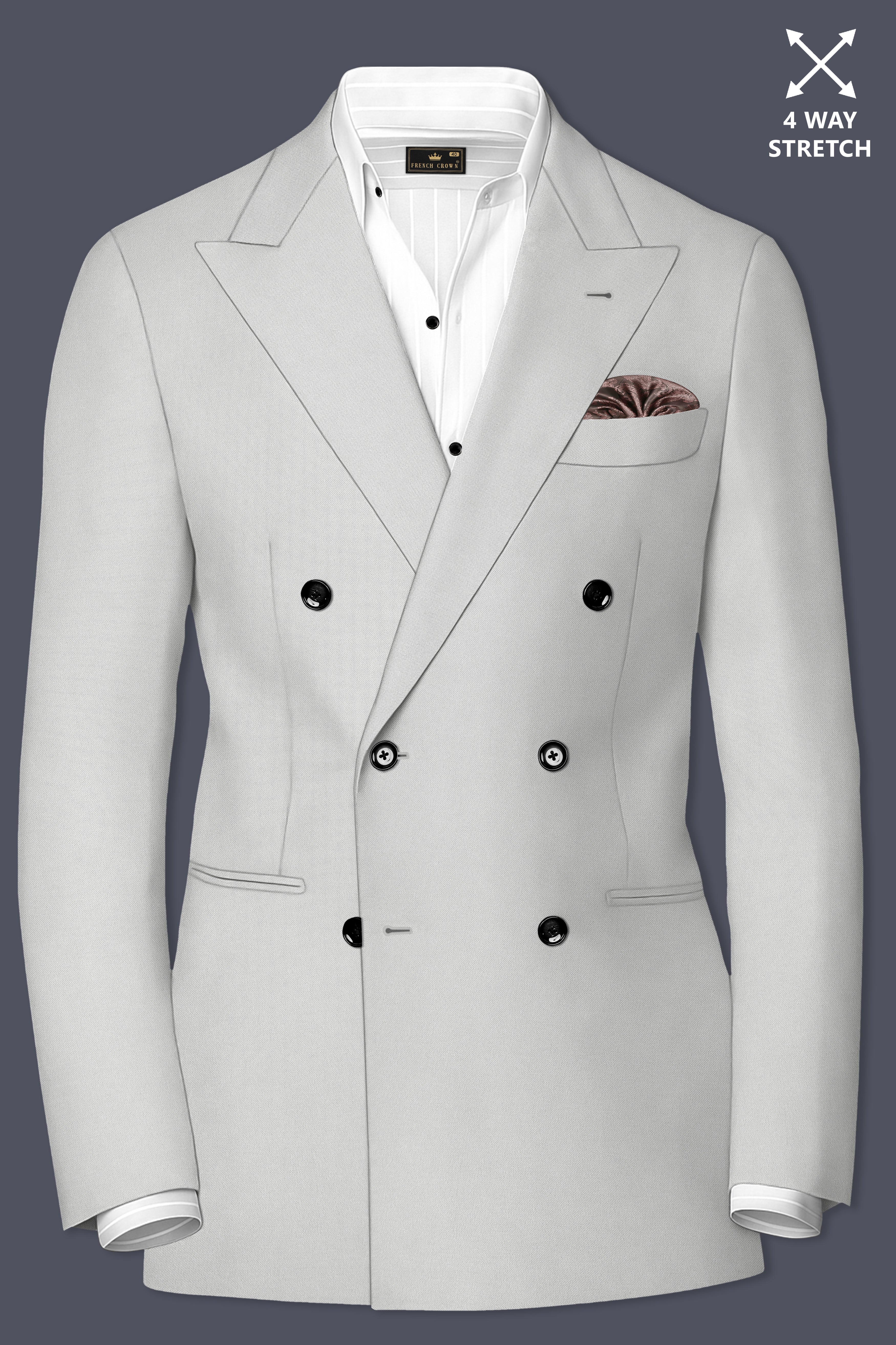 Axiom-Korean Nickel Gray 4-Way Stretch Wrinkle-Free Wool Rich Double Breasted Suit