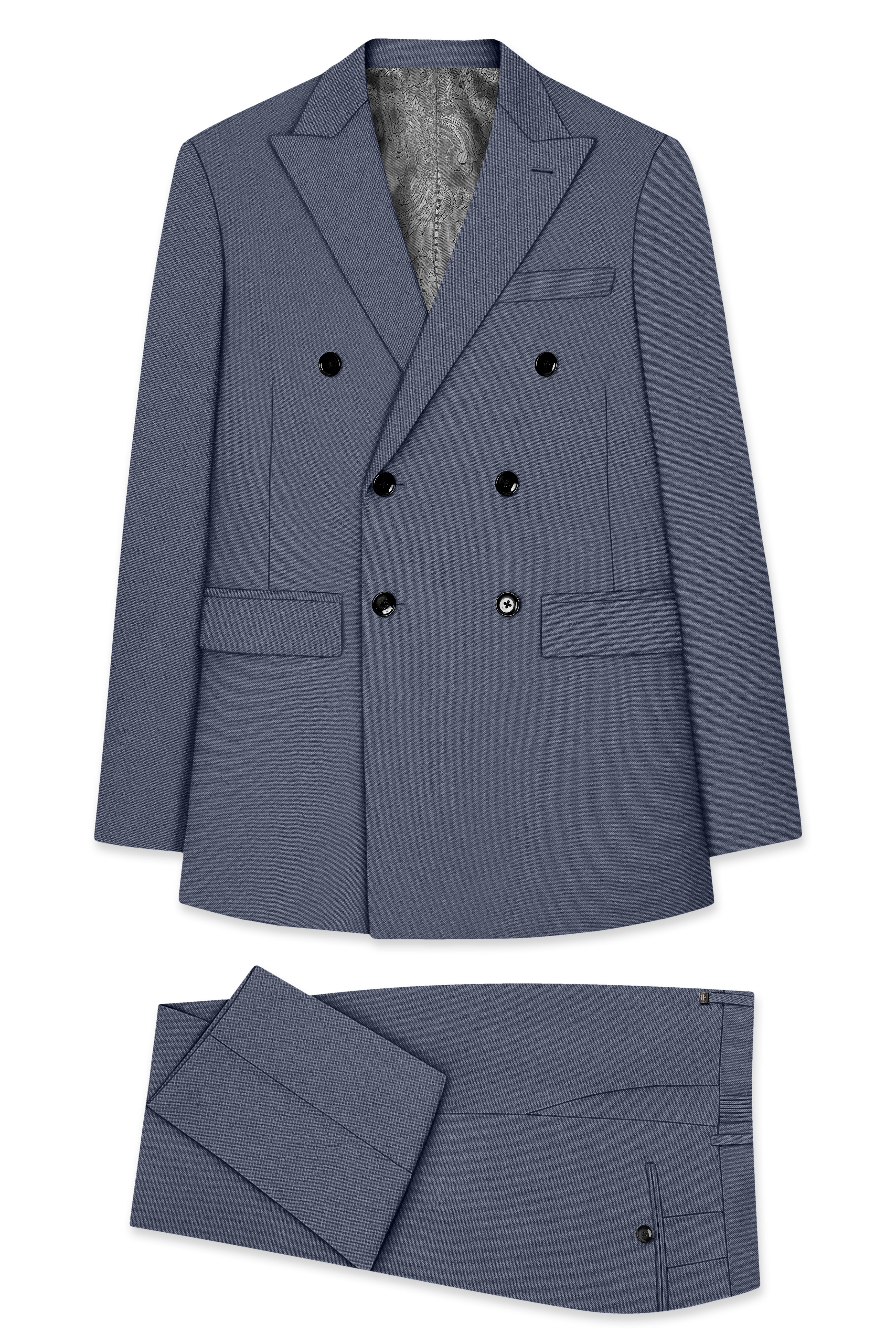 Monarch-Korean Dolphin Gray 4-Way Stretch Wrinkle-Free Wool Rich Double Breasted Suit