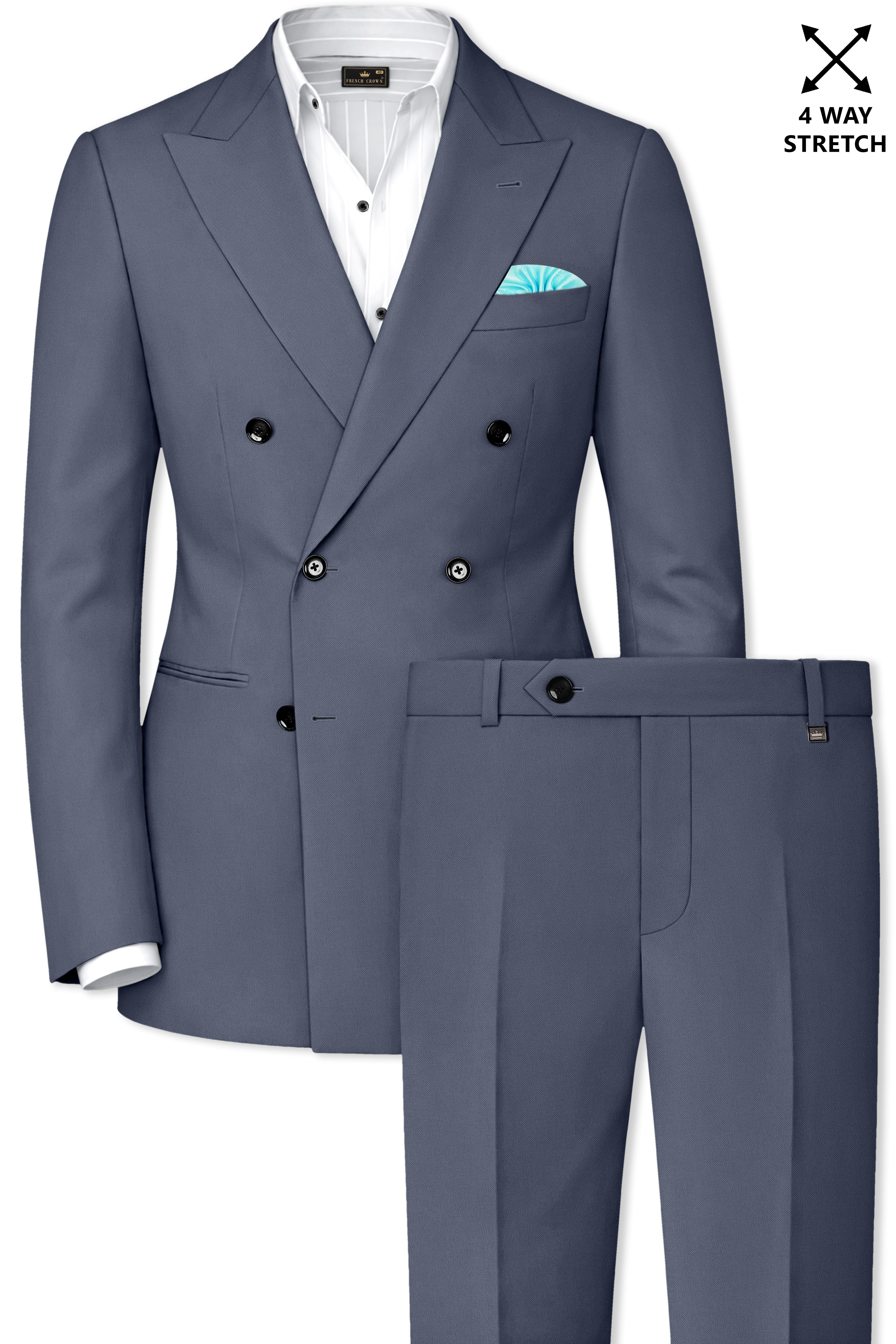 Monarch-Korean Dolphin Gray 4-Way Stretch Wrinkle-Free Wool Rich Double Breasted Suit