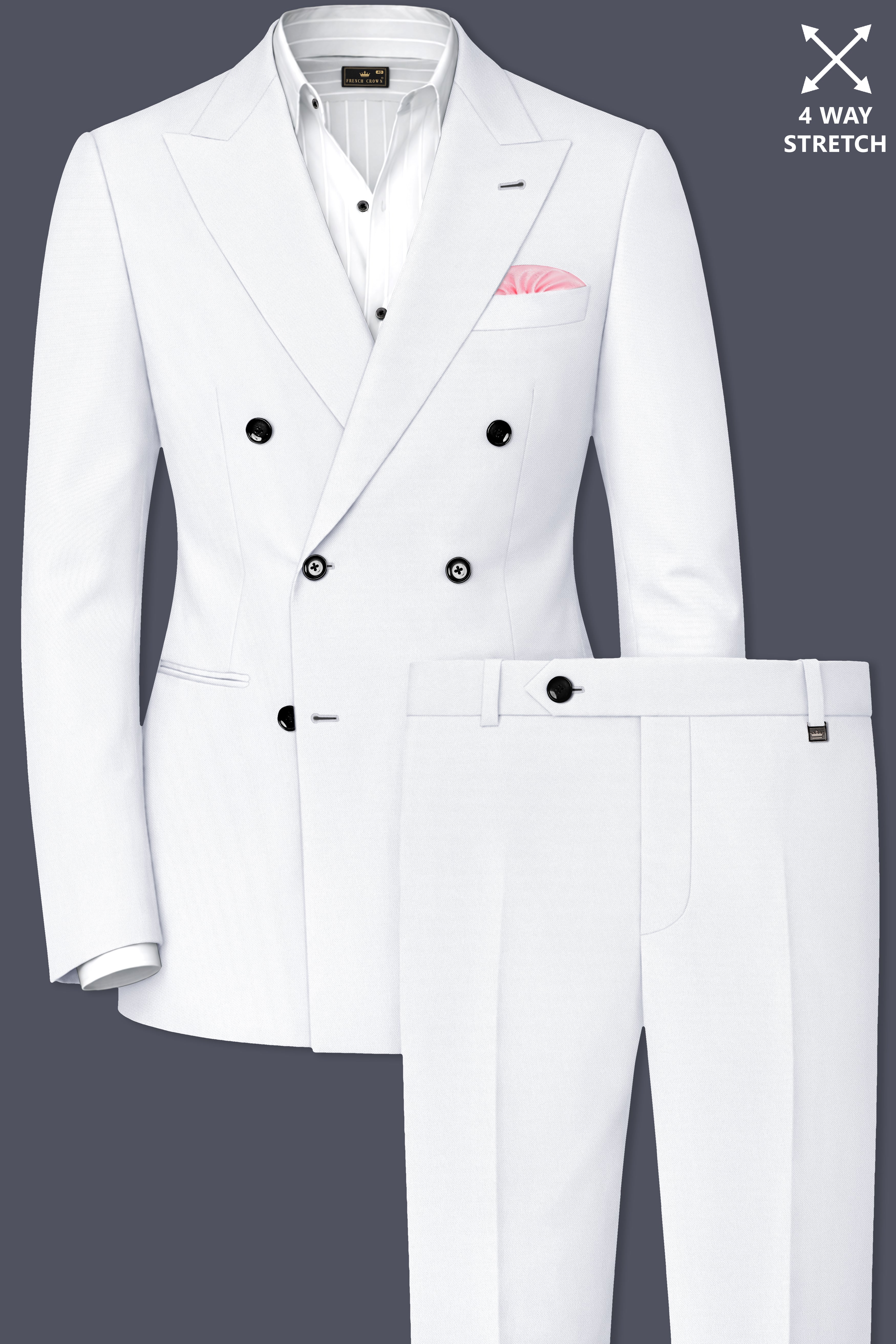 Lumier-Korean Bright White 4-Way Stretch Wrinkle-Free Wool Rich Double Breasted Suit