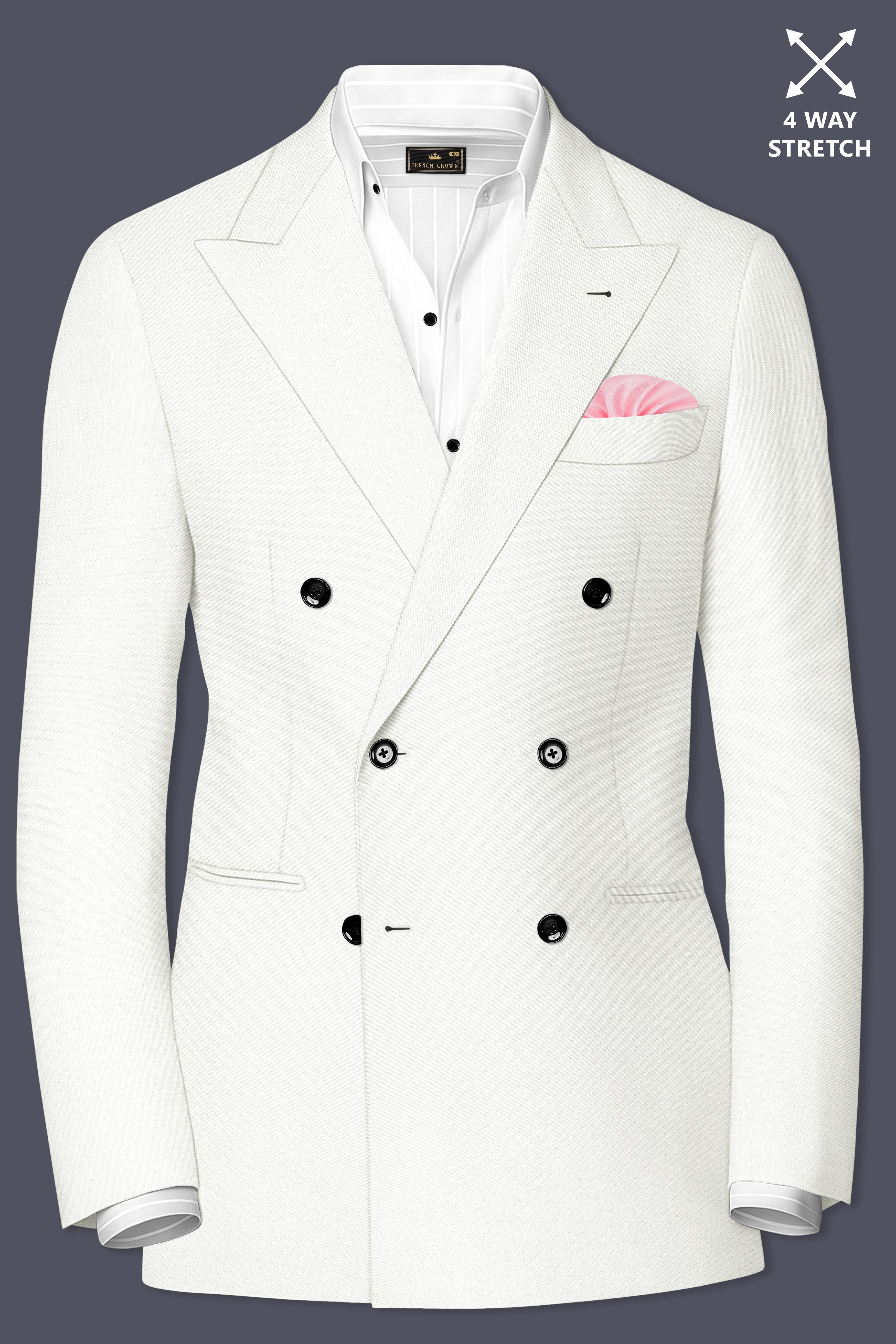 Celio-Korean Off White 4-Way Stretch Wrinkle-Free Wool Rich Double Breasted Suit