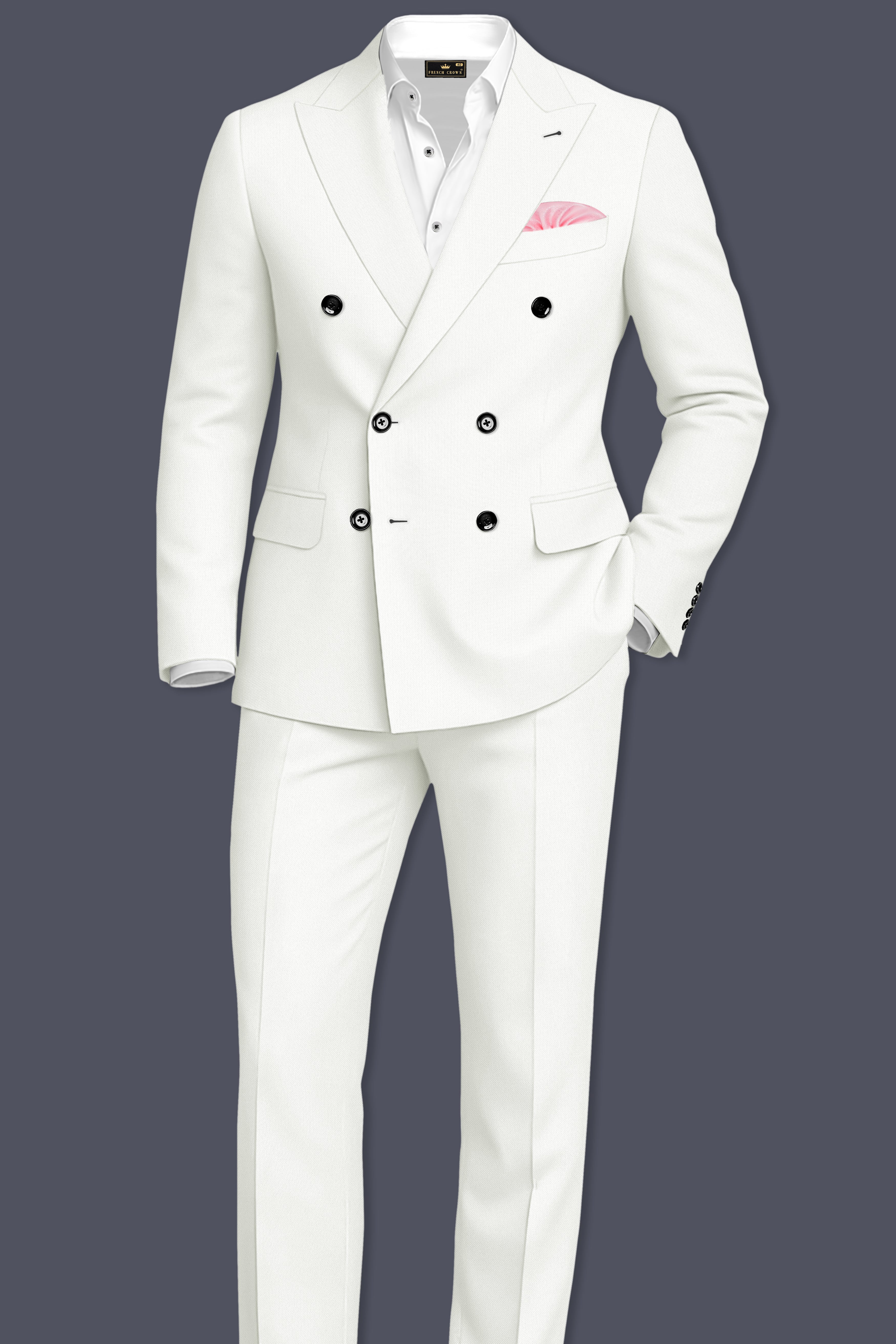 Celio-Korean Off White 4-Way Stretch Wrinkle-Free Wool Rich Double Breasted Suit