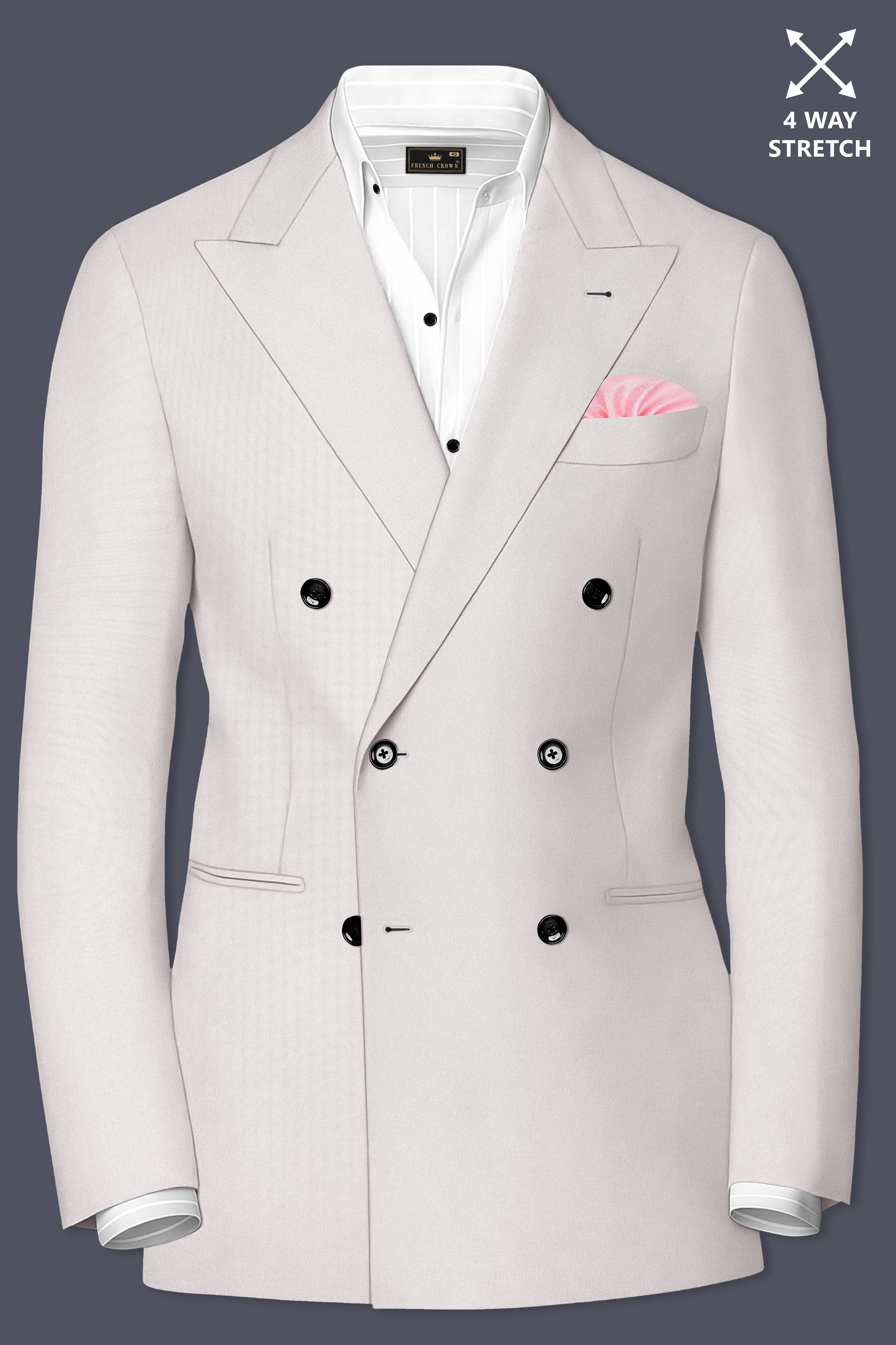Ivora-Korean Amour Cream 4-Way Stretch Wrinkle-Free Wool Rich Double Breasted Suit