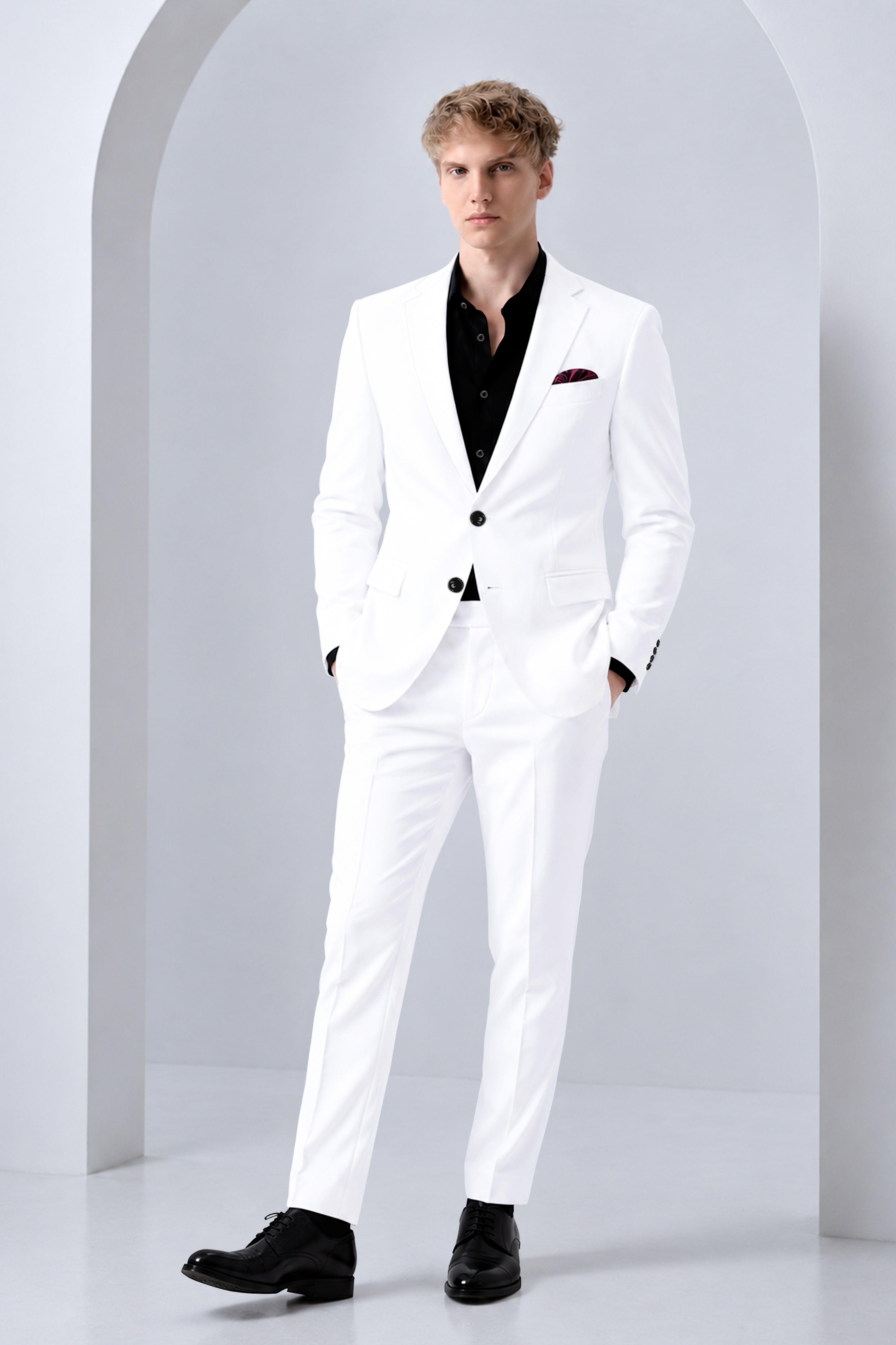 Ivory-Bright White Wool Rich Slight Stretch Single Breasted Suit