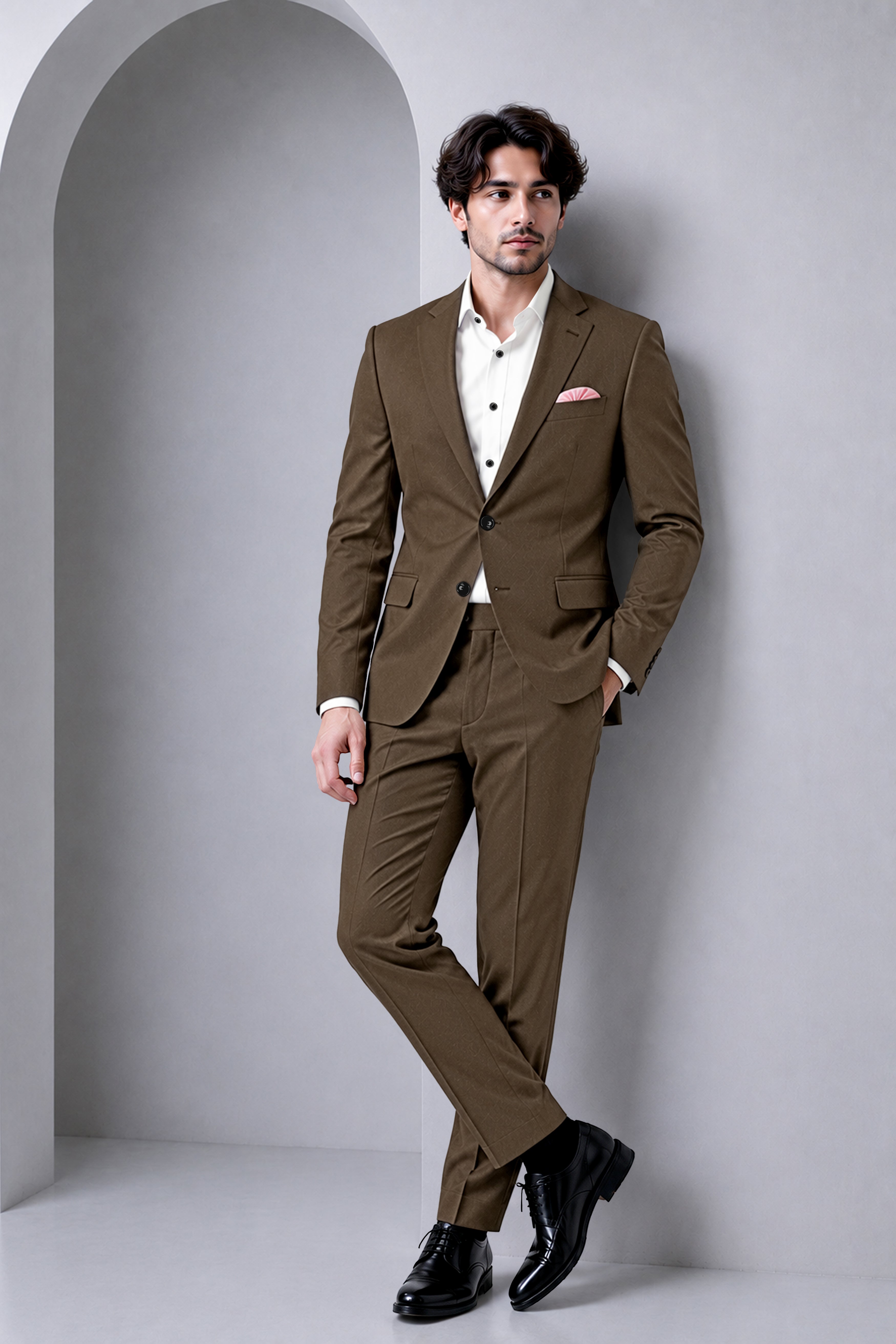 Prestige-Lisbon Brown Wool Rich Slight Stretch Single Breasted Suit