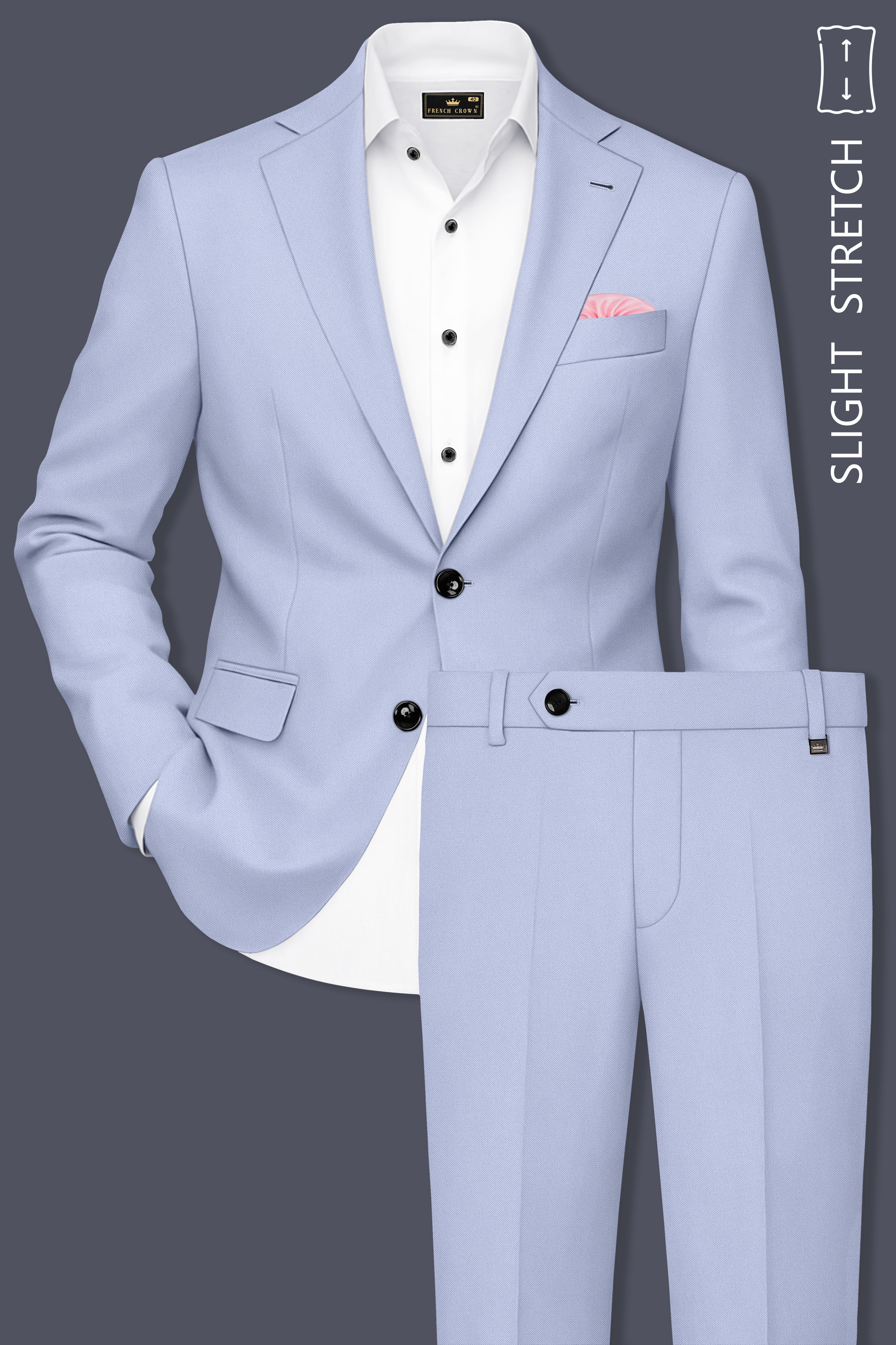Azure-Periwinkle Blue Wool Rich Slight Stretch Single Breasted Suit