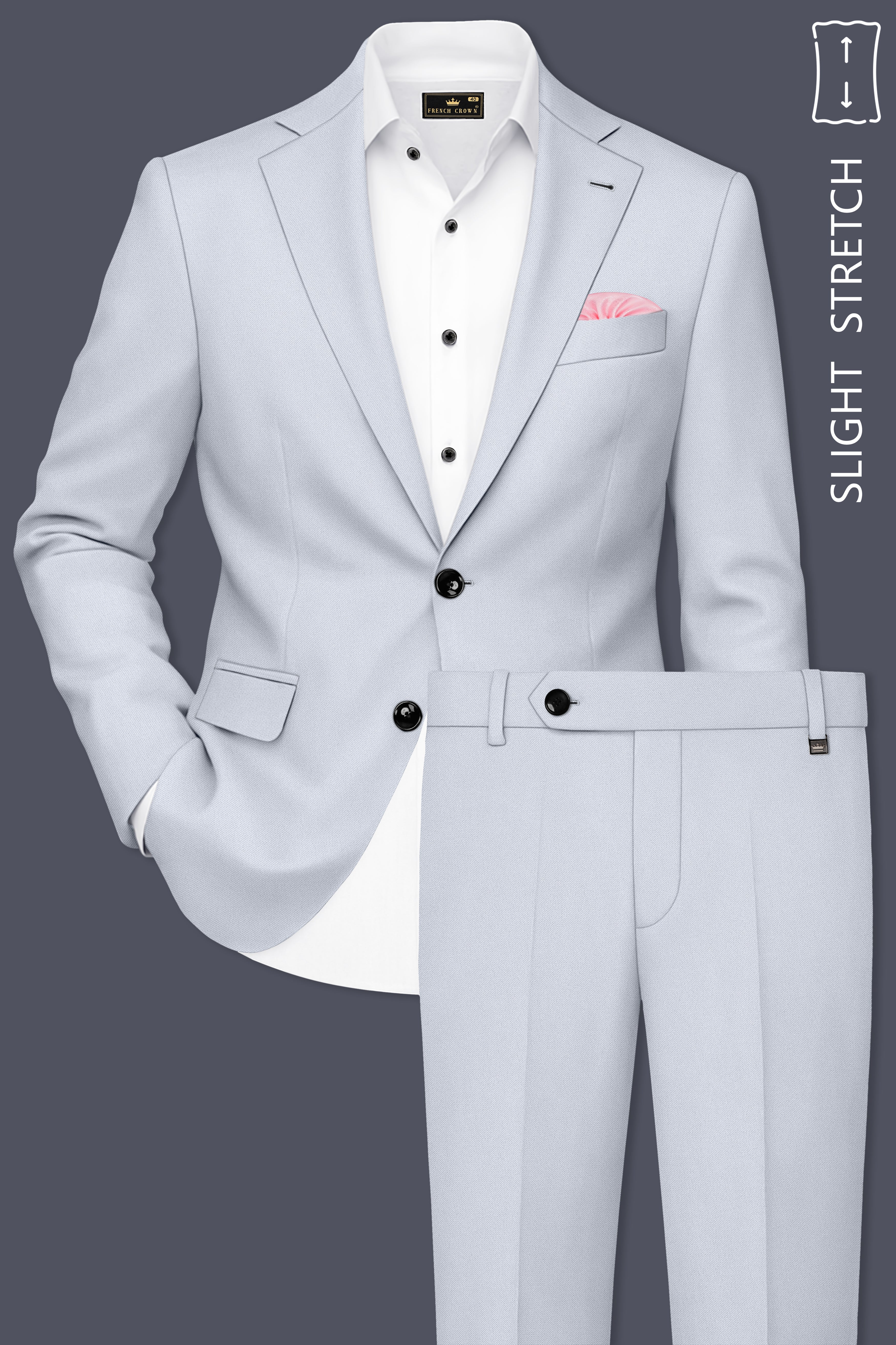 Azure-Periwinkle Gray Wool Rich Slight Stretch Single Breasted Suit
