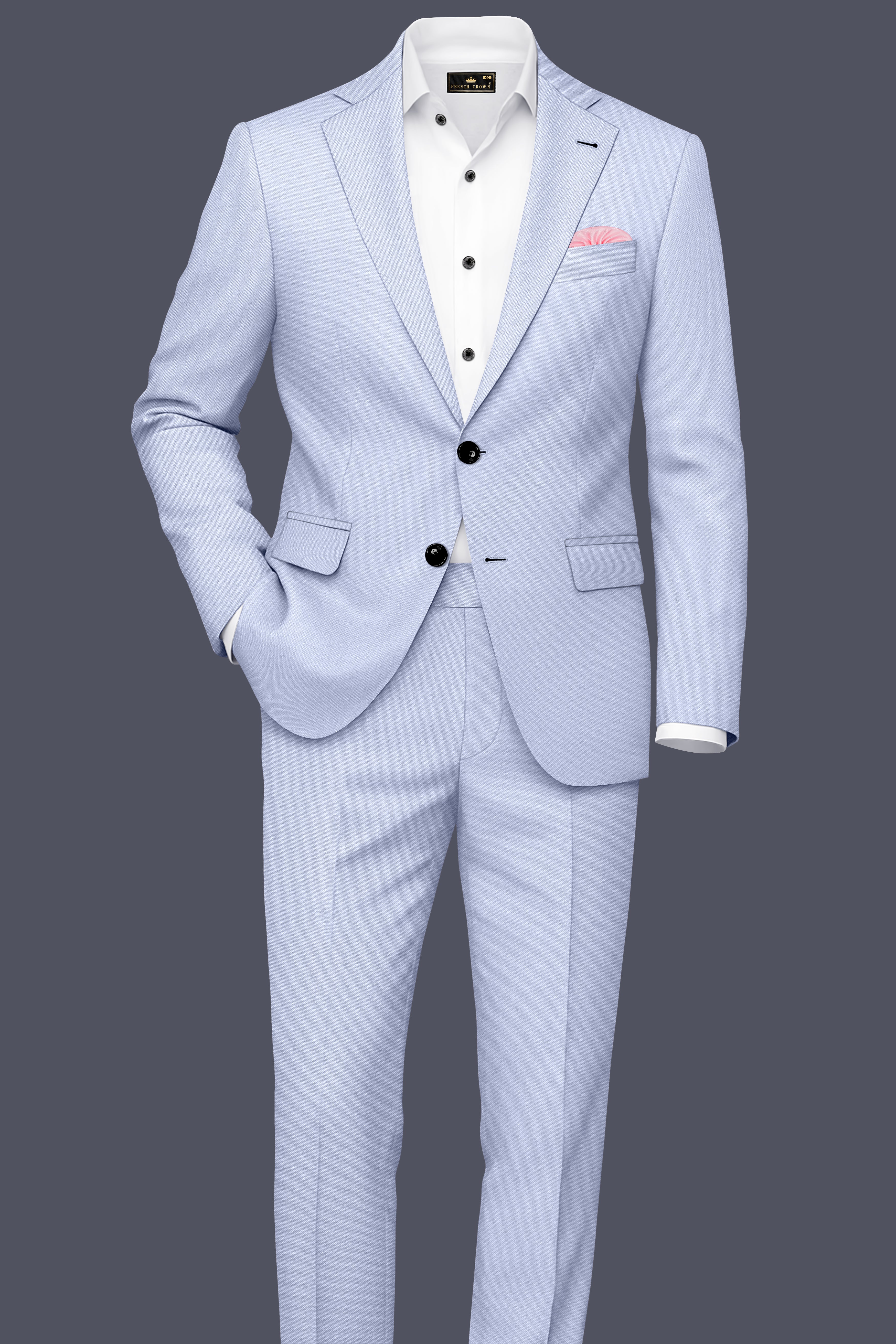 Azure-Periwinkle Blue Wool Rich Slight Stretch Single Breasted Suit