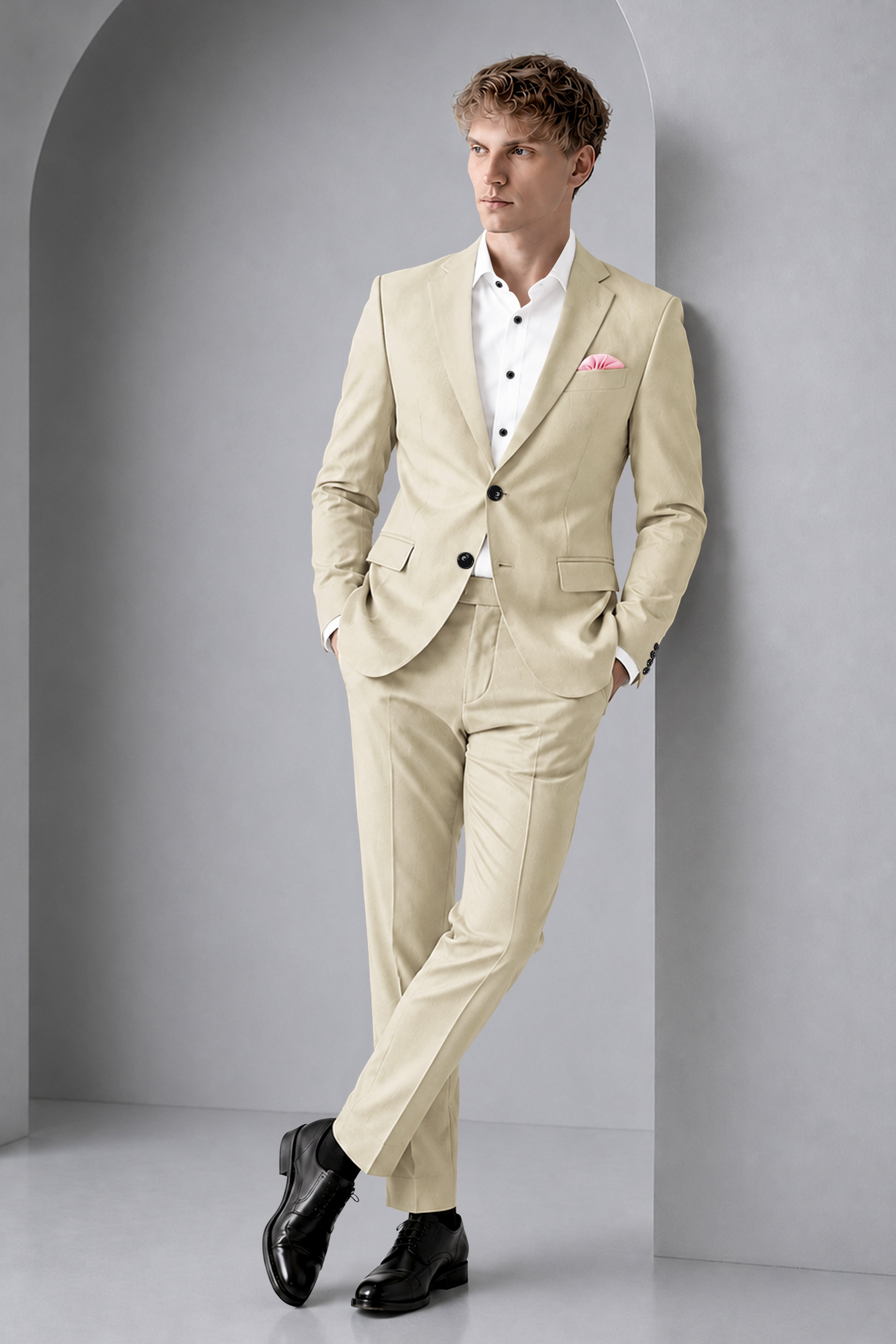 Ivora-Almond Cream Wool Rich Slight Stretch Single Breasted Suit