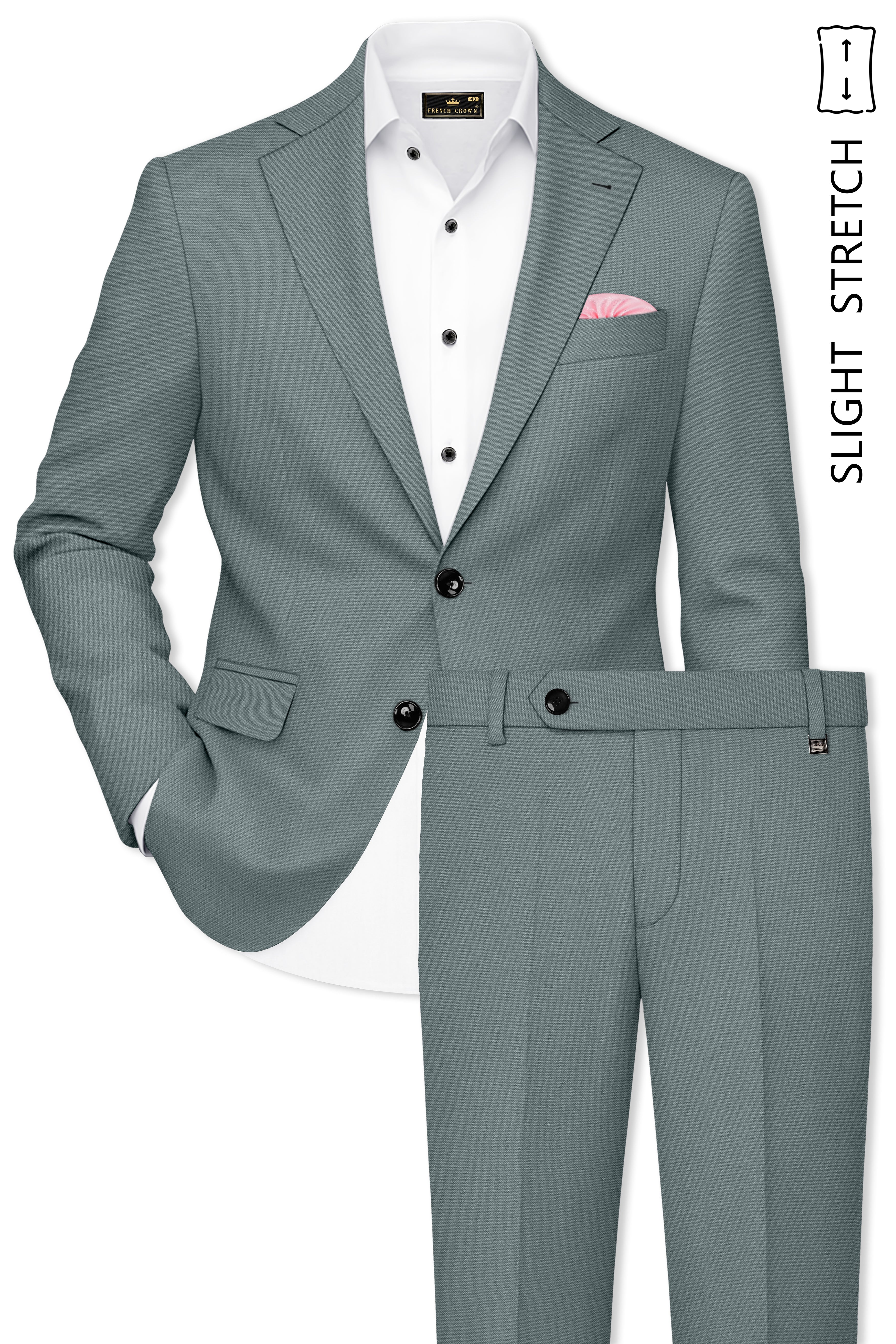 Verdant-Raven Green Wool Rich Slight Stretch Single Breasted Suit