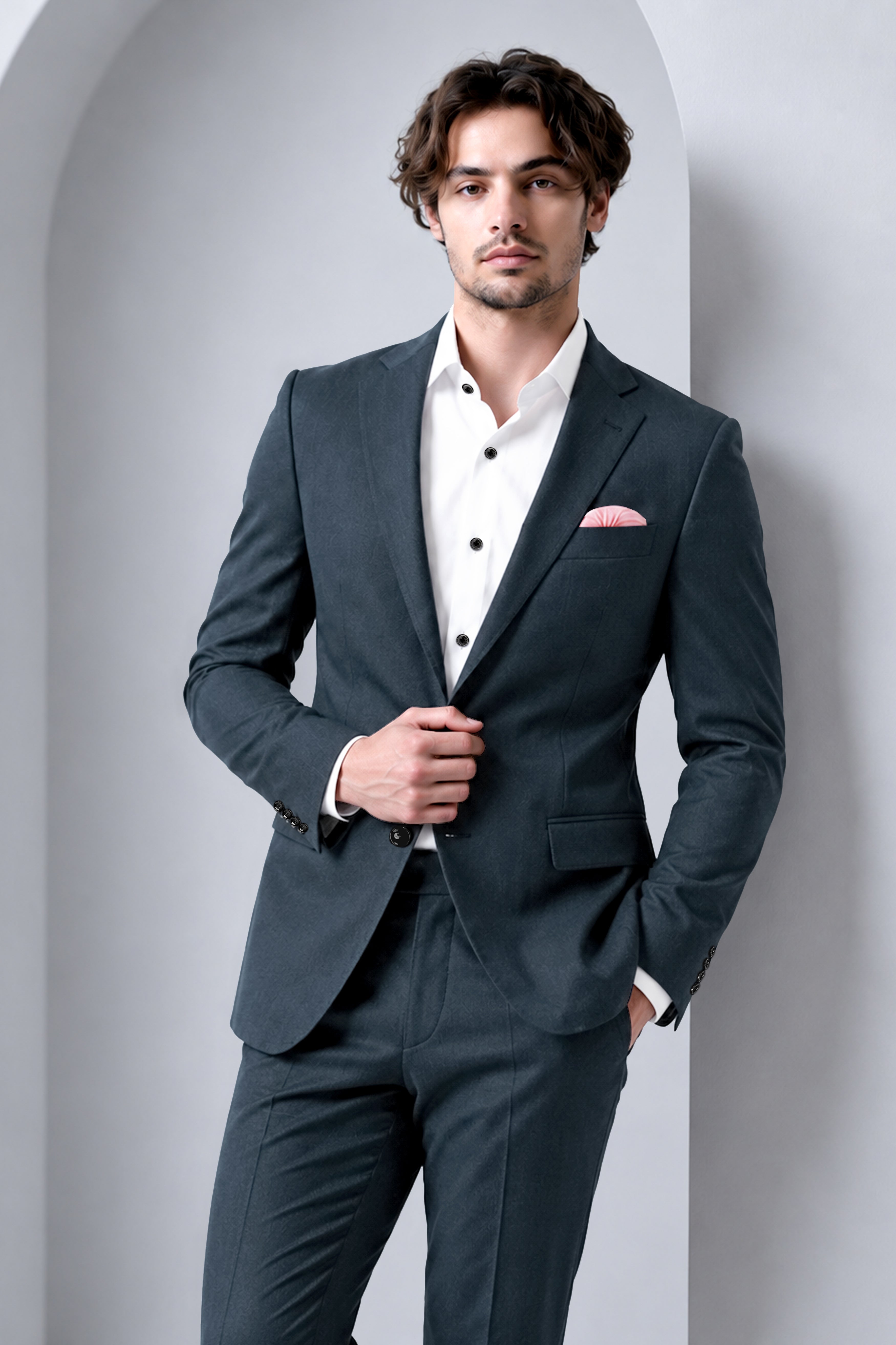 Titan-Shark Gray Wool Rich Slight Stretch Single Breasted Suit
