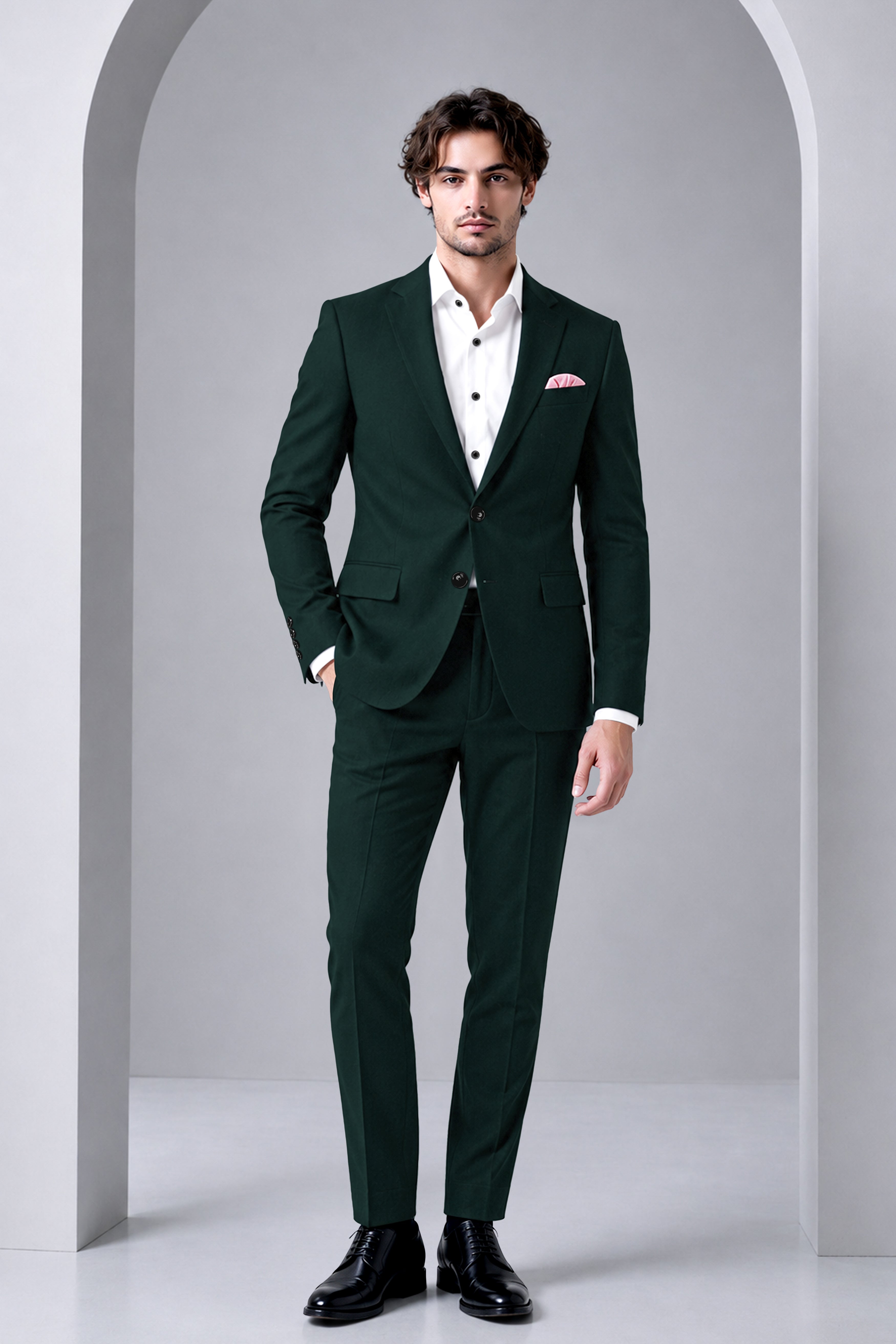 Lustre-Emerald Green Wool Rich Slight Stretch Single Breasted Suit