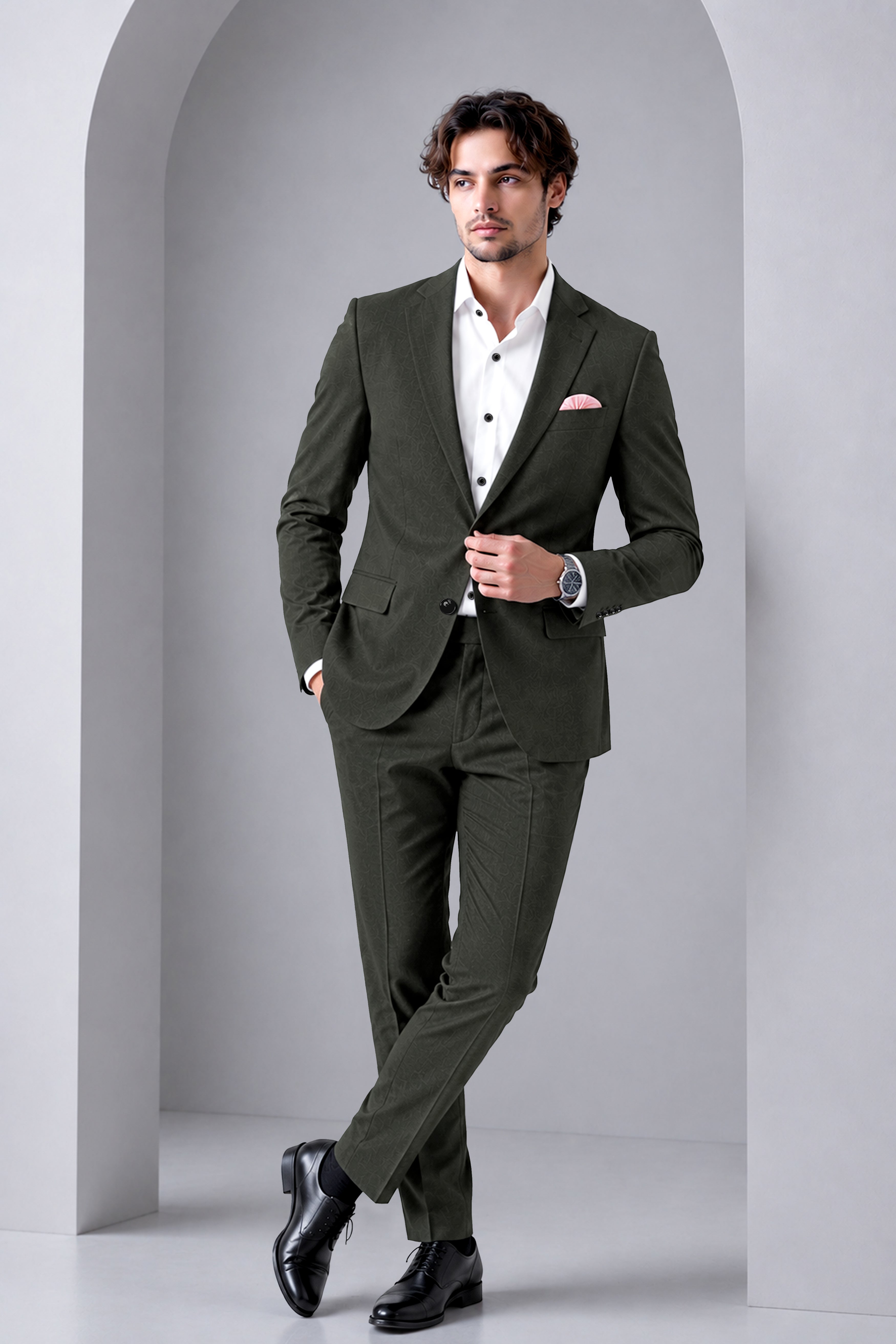 Apex-Piano Green Wool Rich Slight Stretch Single Breasted Suit