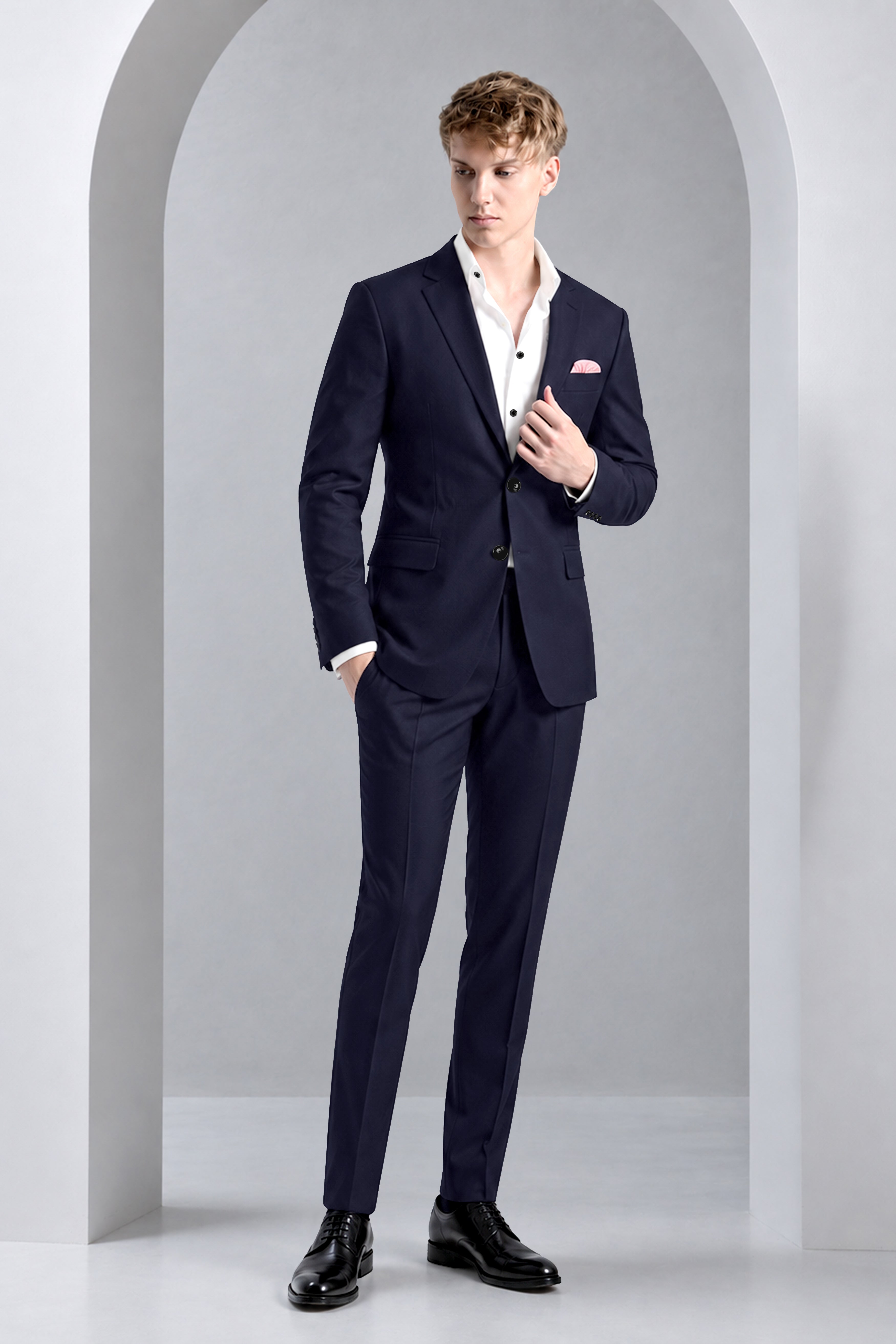 Azure-Baltic Sea Blue Wool Rich Slight Stretch Single Breasted Suit
