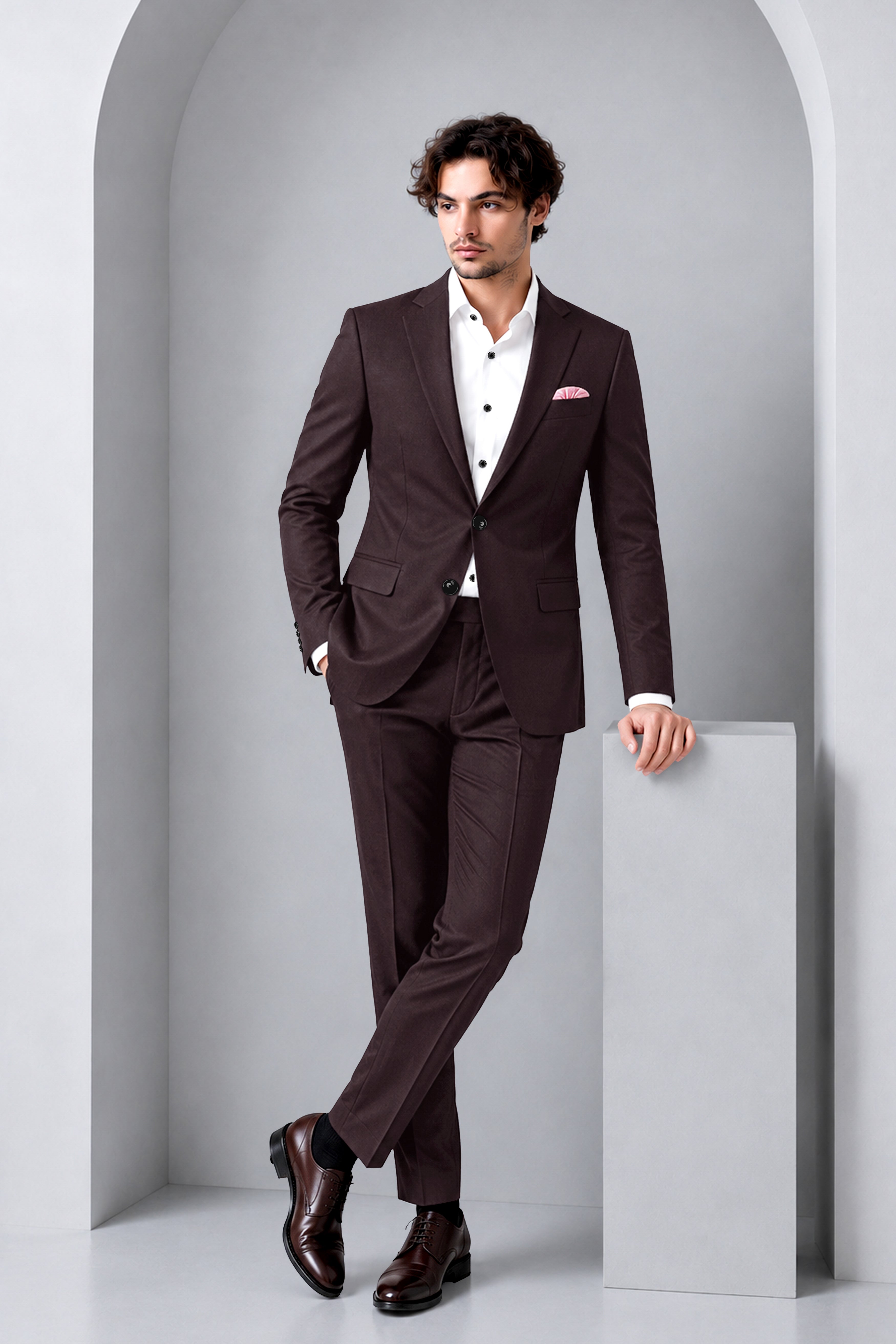 Bristol-Eclipse Brown Wool Rich Slight Stretch Single Breasted Suit