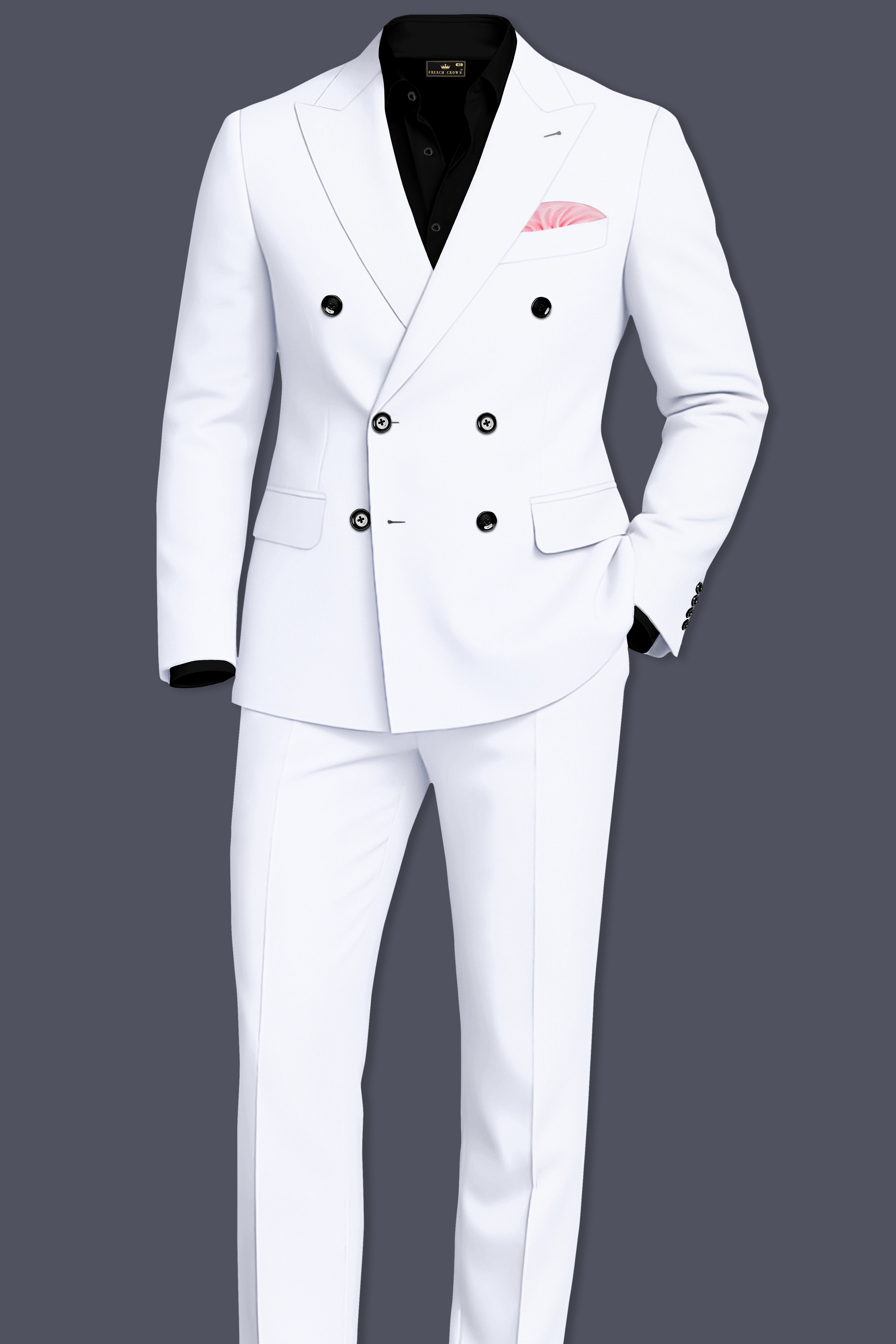Ivory-Bright White Wool Rich Slight Stretch Double Breasted Suit