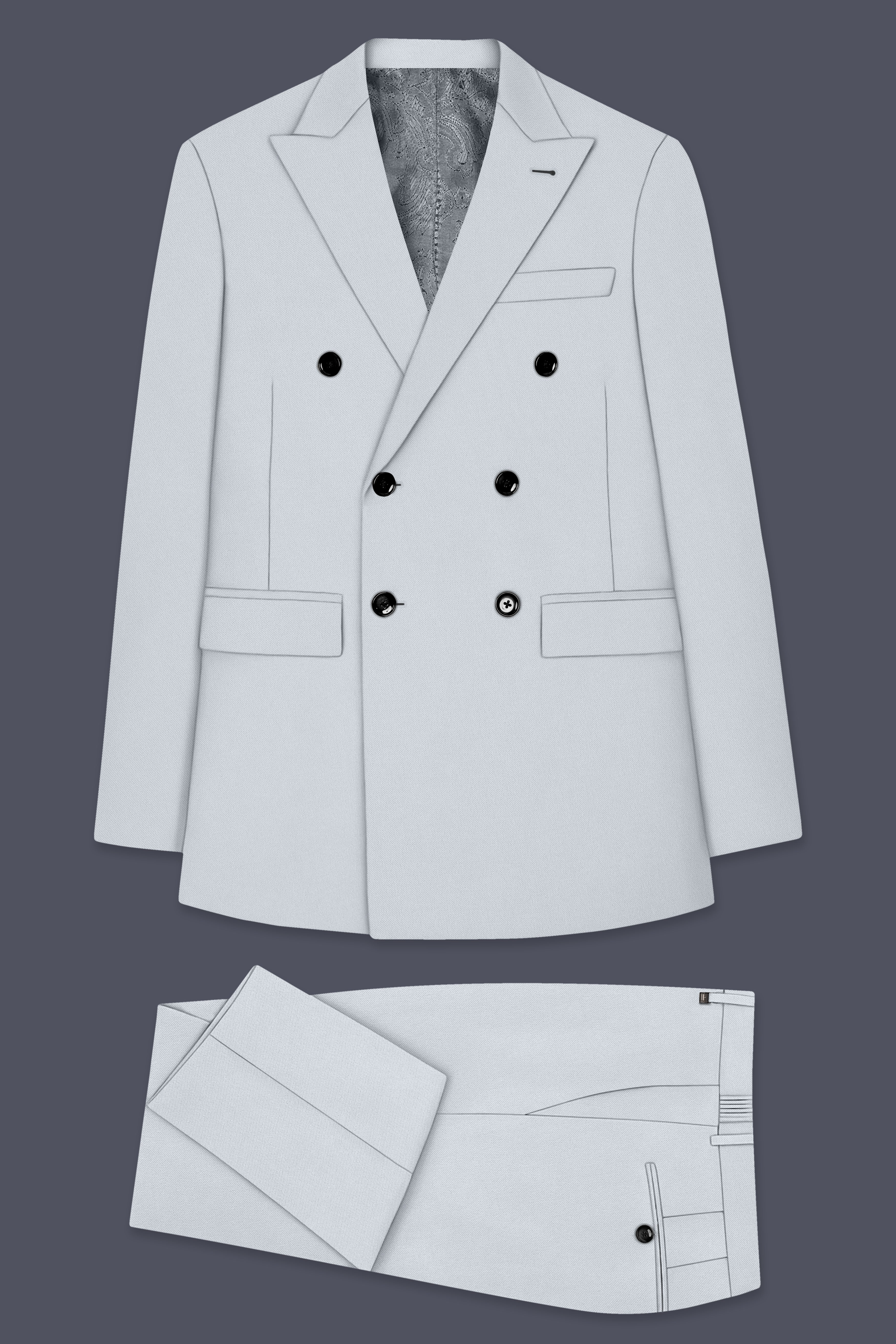 Slate-Mystic Gray Wool Rich Slight Stretch Double Breasted Suit