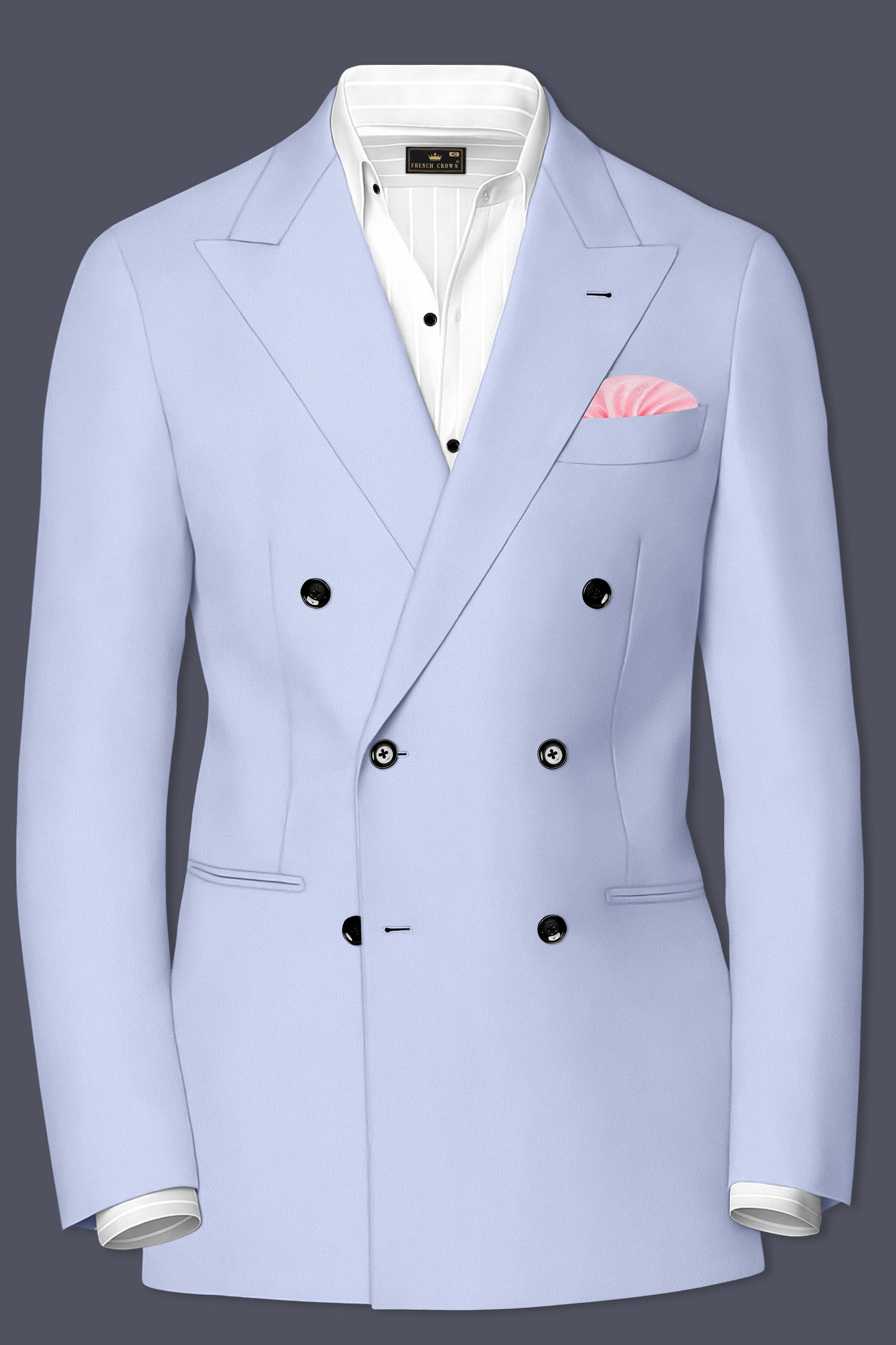 Azure-Periwinkle Blue Wool Rich Slight Stretch Double Breasted Suit