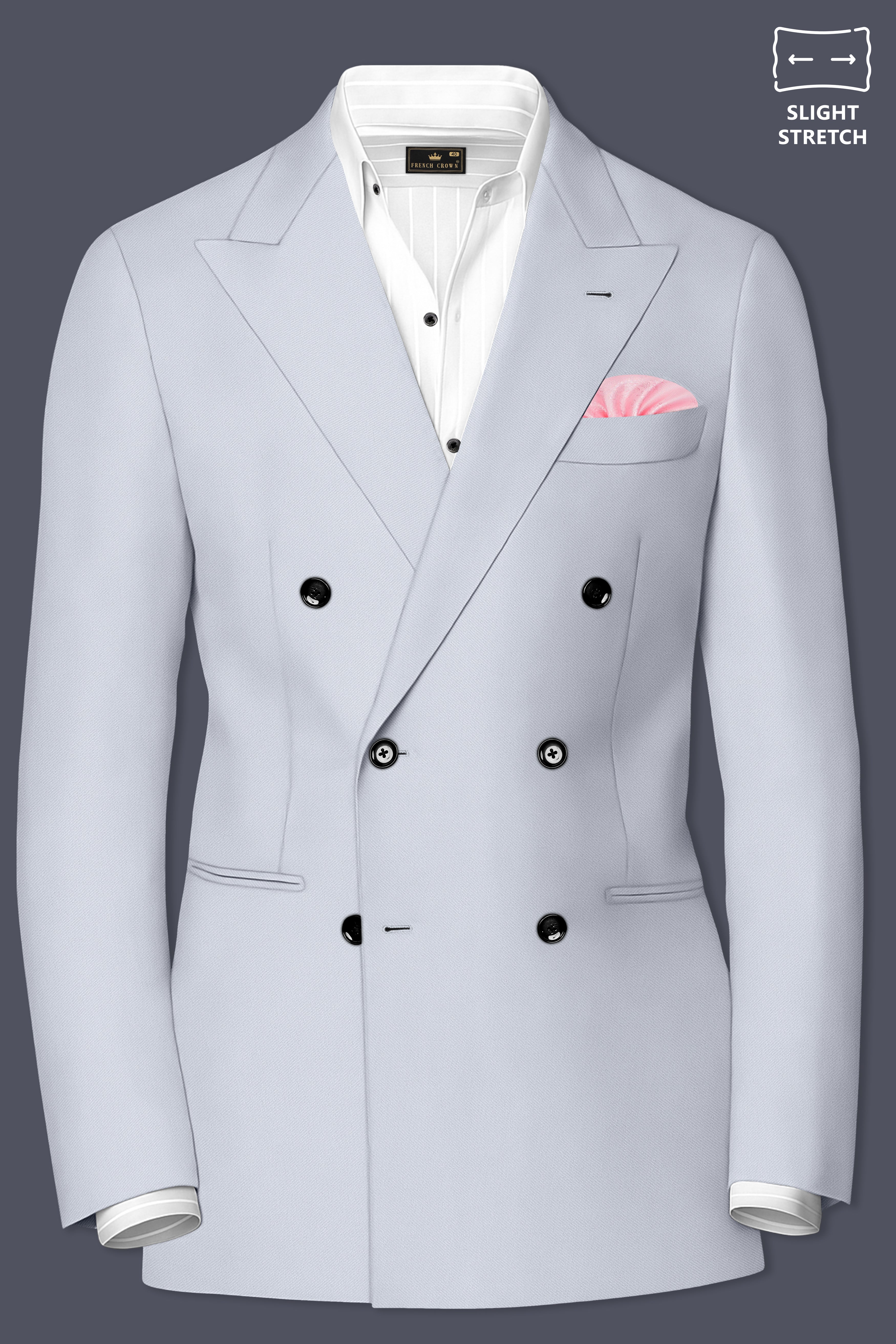 Azure-Periwinkle Gray Wool Rich Slight Stretch Double Breasted Suit