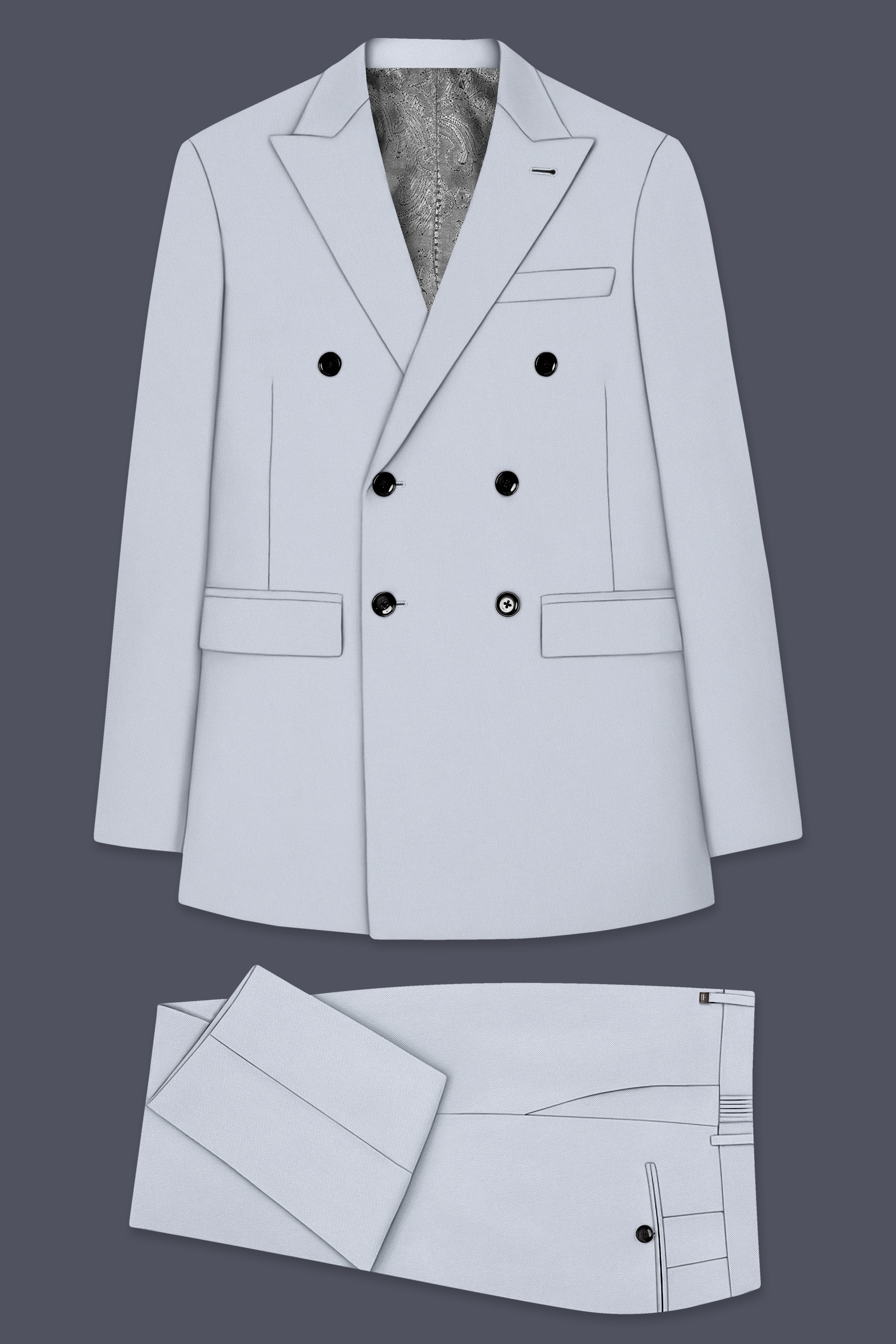 Azure-Periwinkle Gray Wool Rich Slight Stretch Double Breasted Suit
