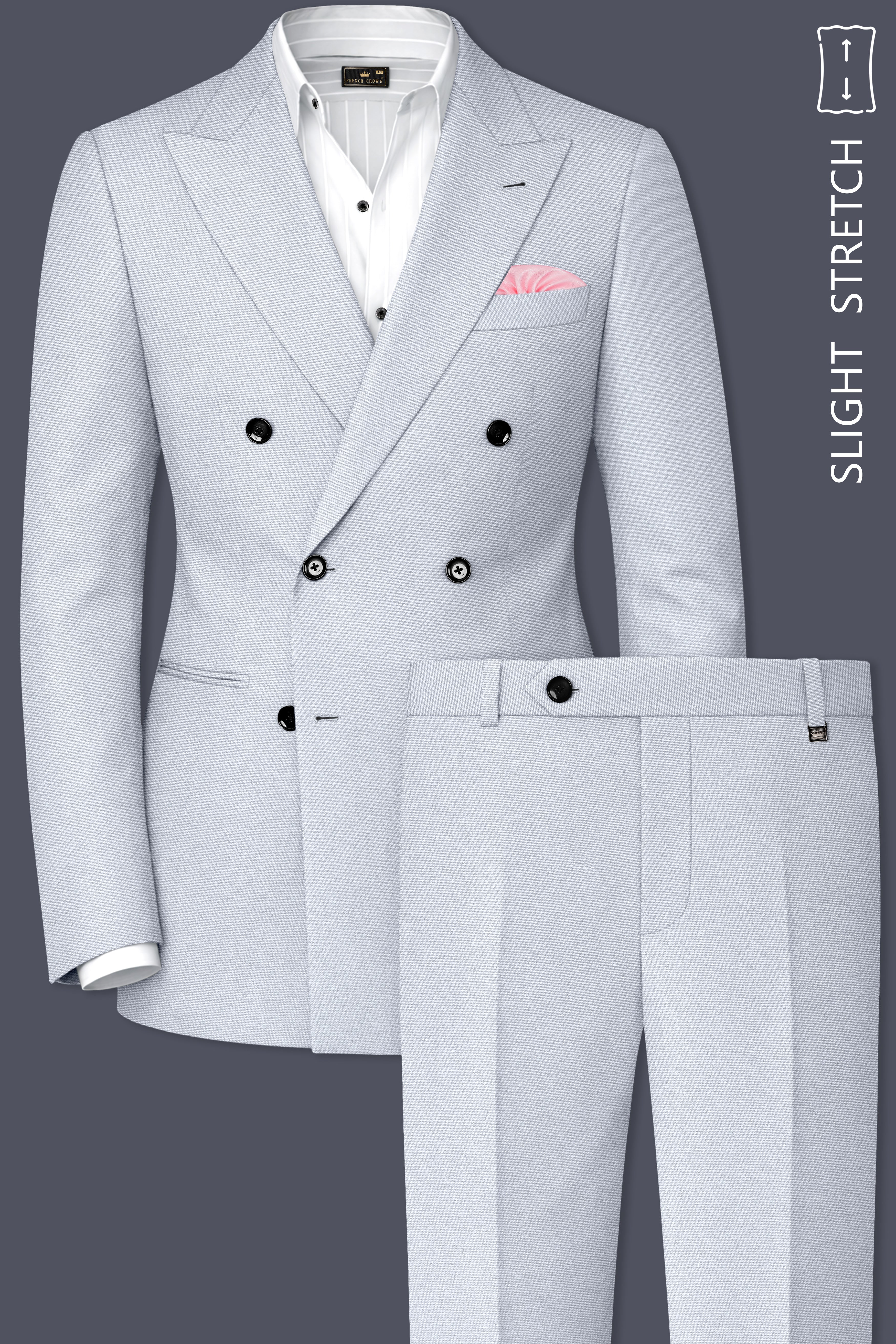 Azure-Periwinkle Gray Wool Rich Slight Stretch Double Breasted Suit