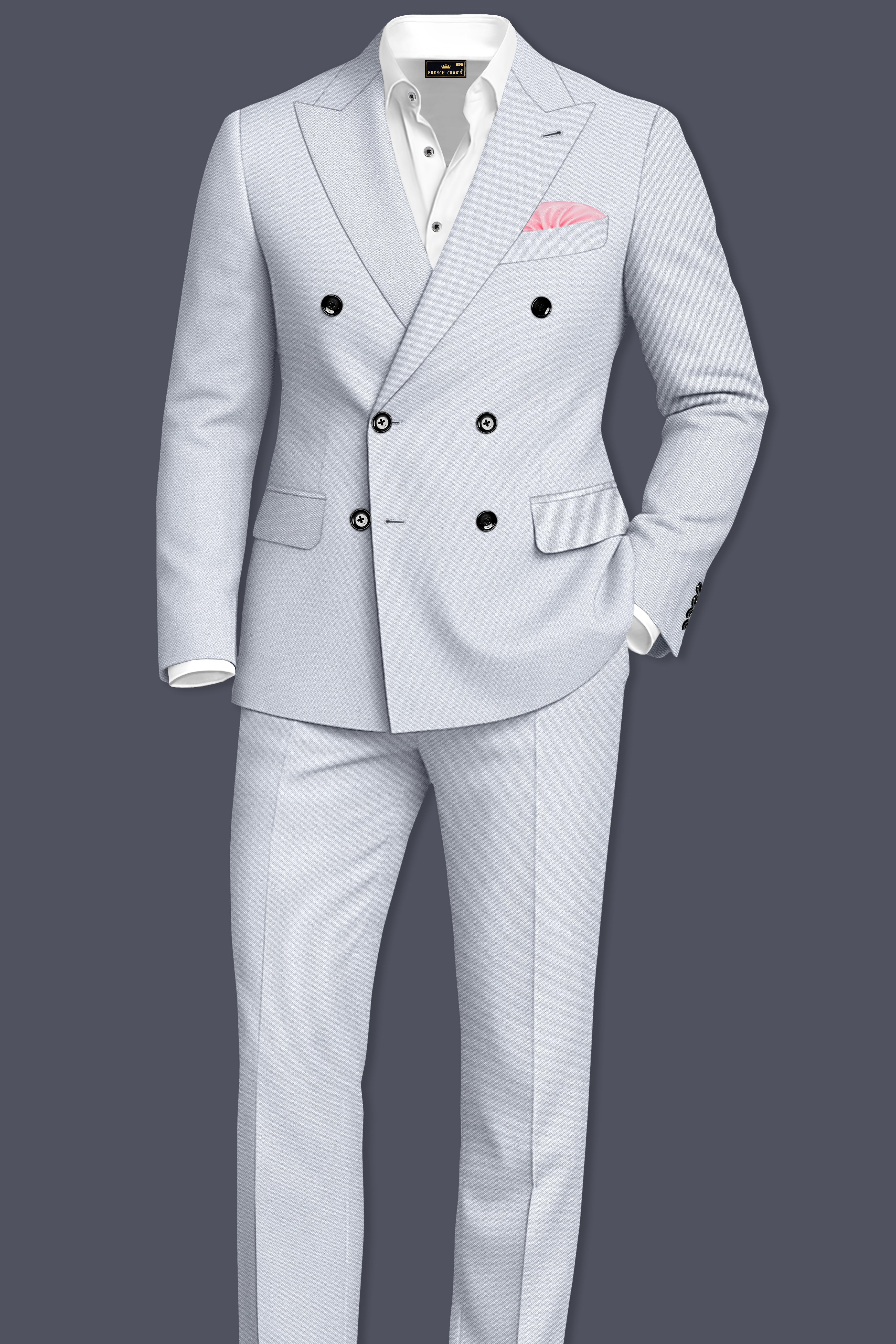 Azure-Periwinkle Gray Wool Rich Slight Stretch Double Breasted Suit