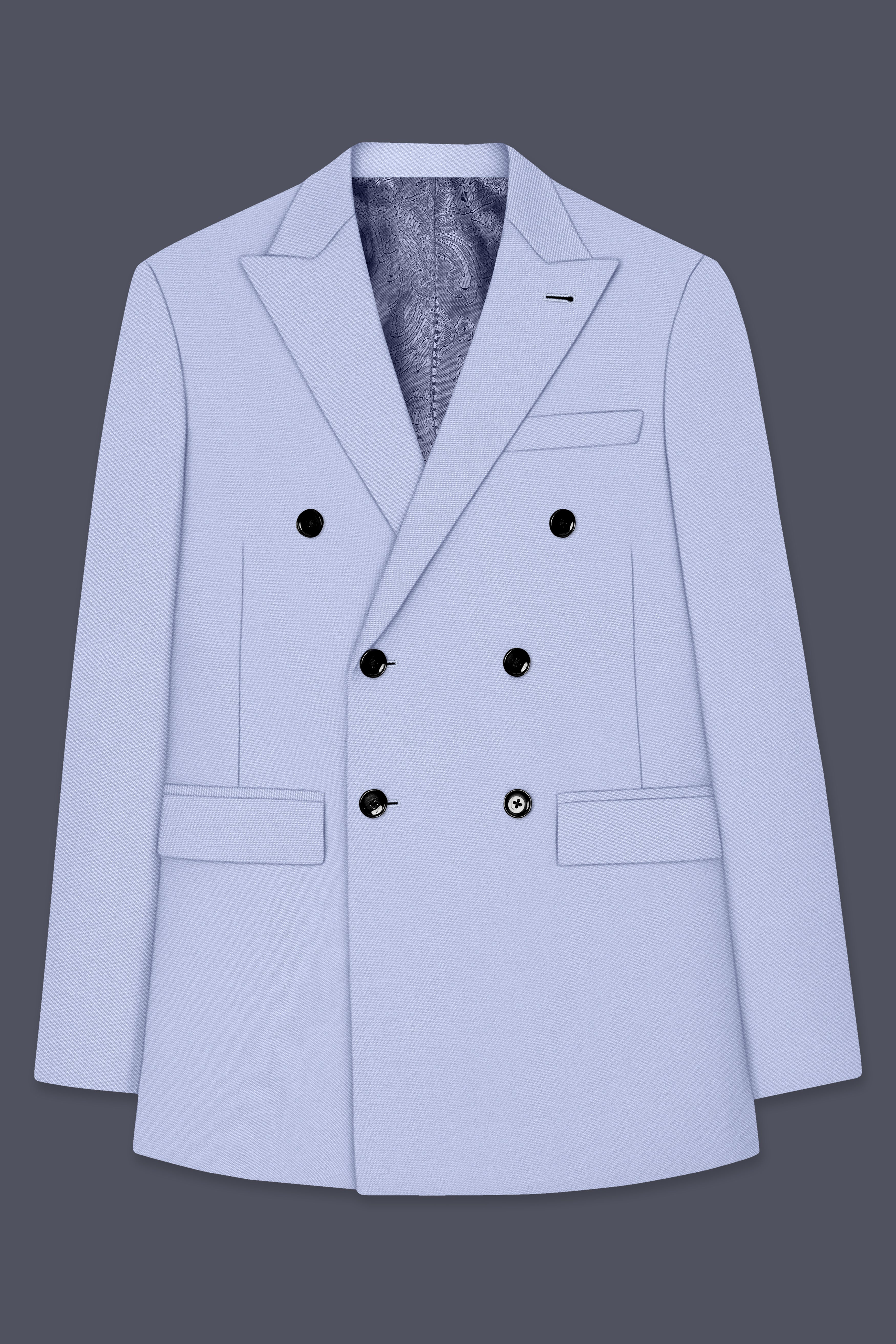 Azure-Periwinkle Blue Wool Rich Slight Stretch Double Breasted Suit