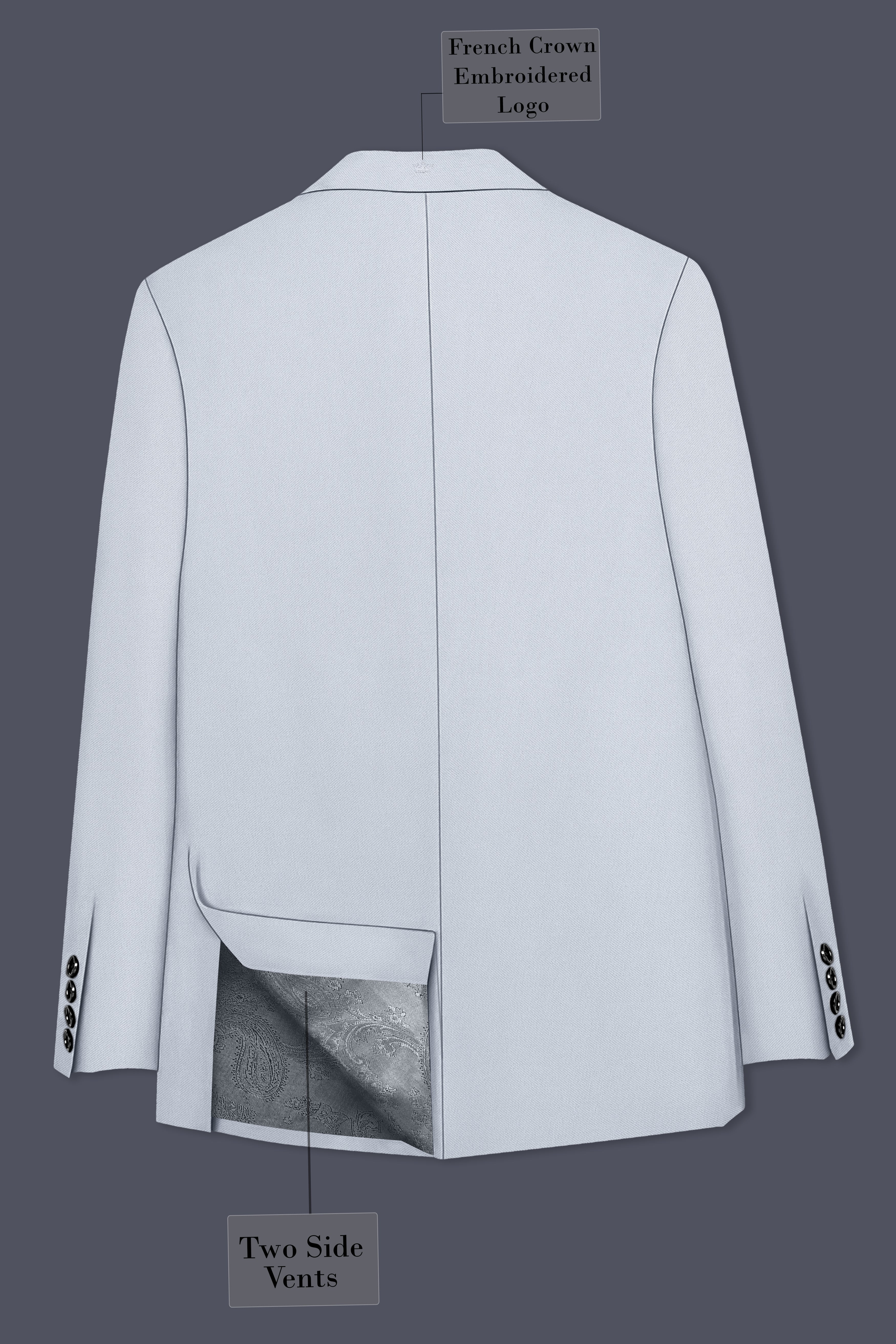 Azure-Periwinkle Gray Wool Rich Slight Stretch Double Breasted Suit