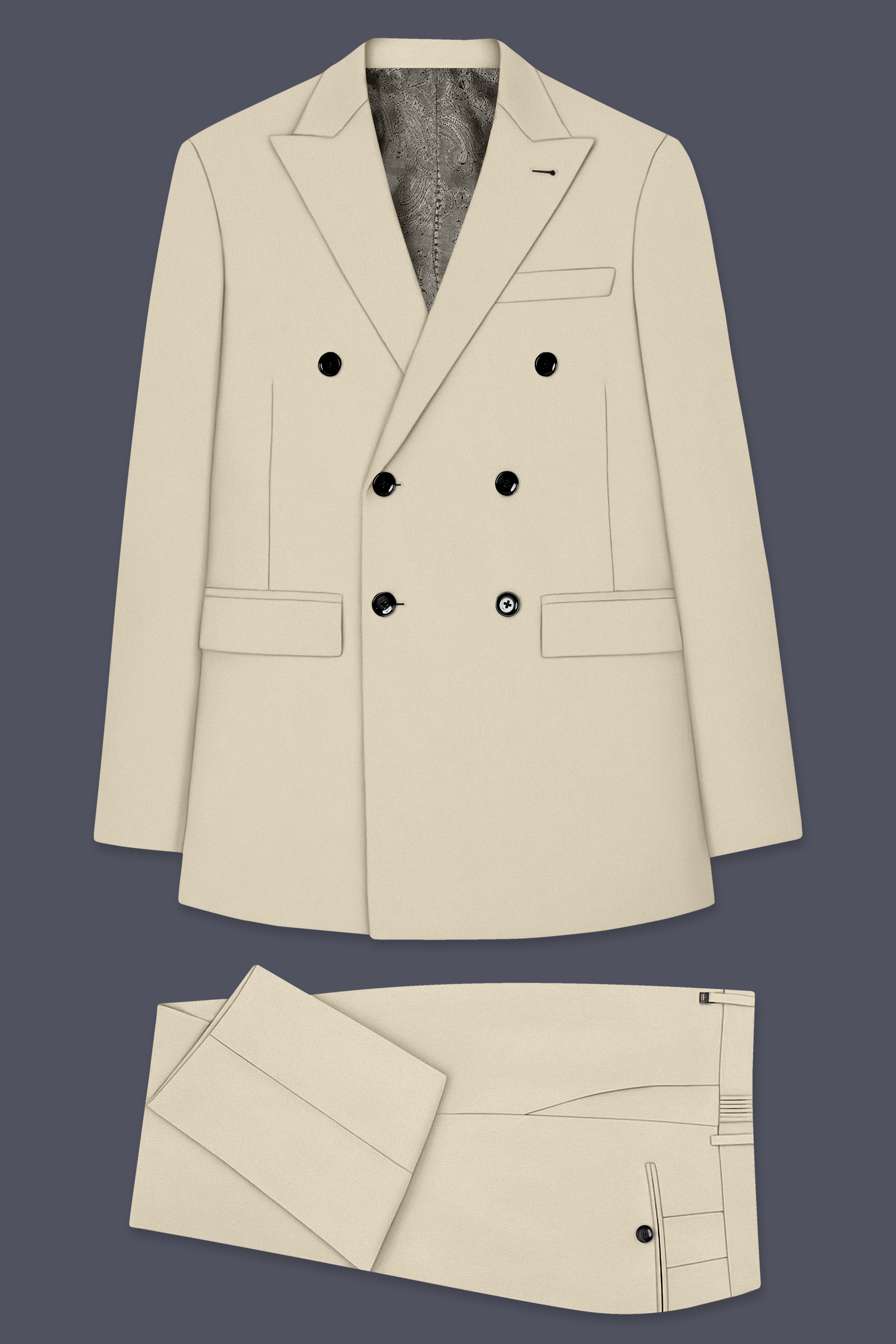 Ivora-Almond Cream Wool Rich Slight Stretch Double Breasted Suit