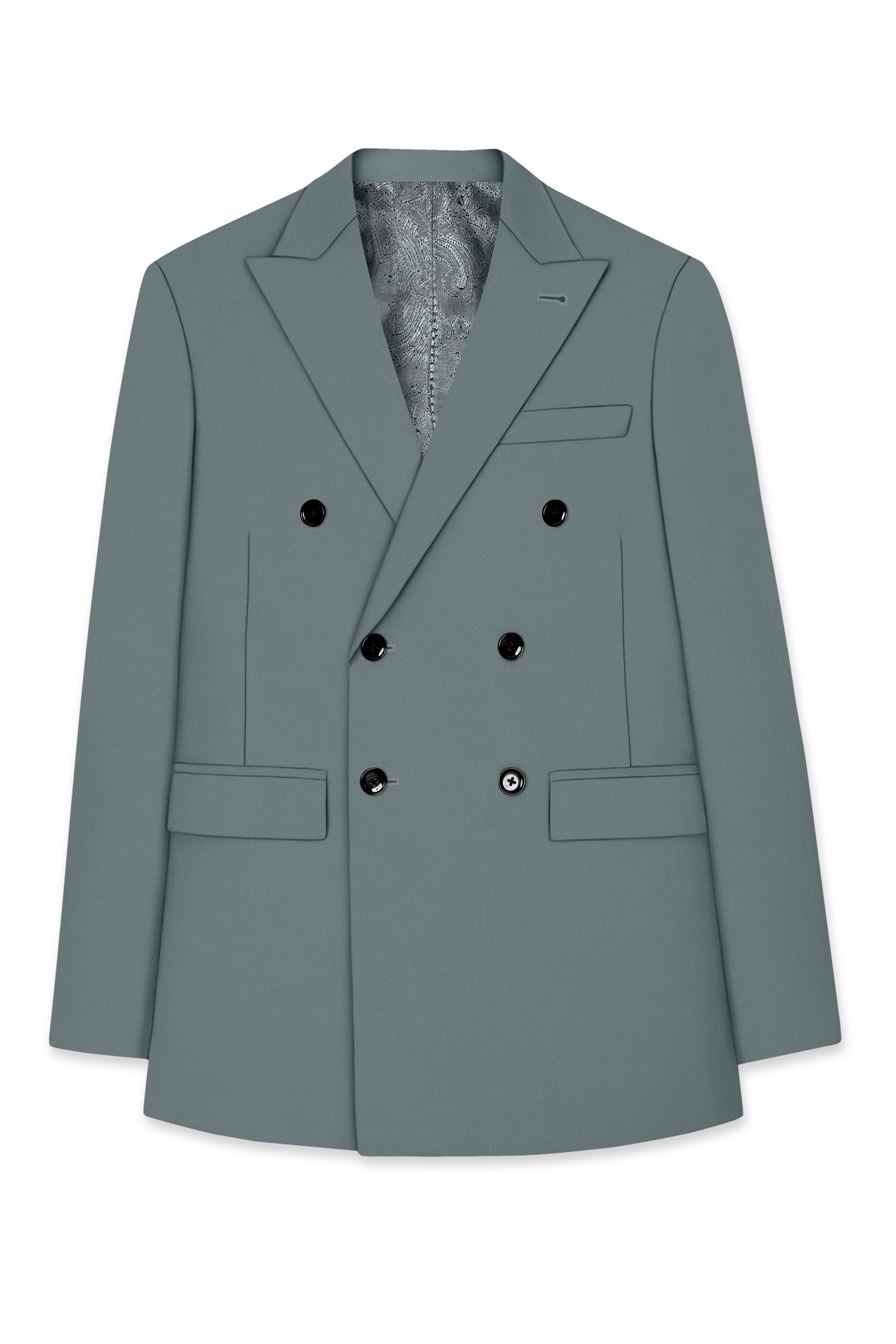 Verdant-Raven Green Wool Rich Slight Stretch Double Breasted Suit