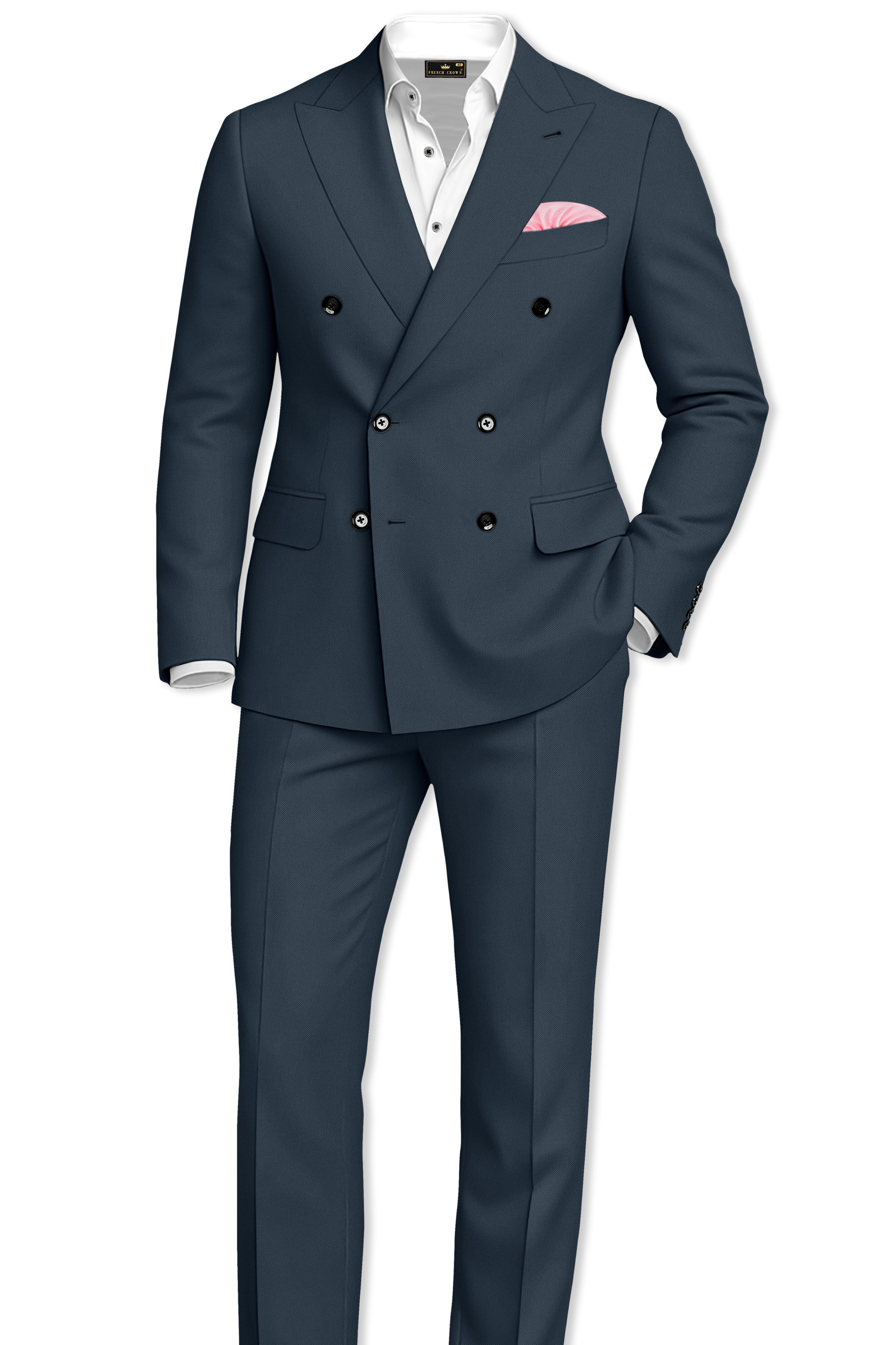 Titan-Shark Gray Wool Rich Slight Stretch Double Breasted Suit