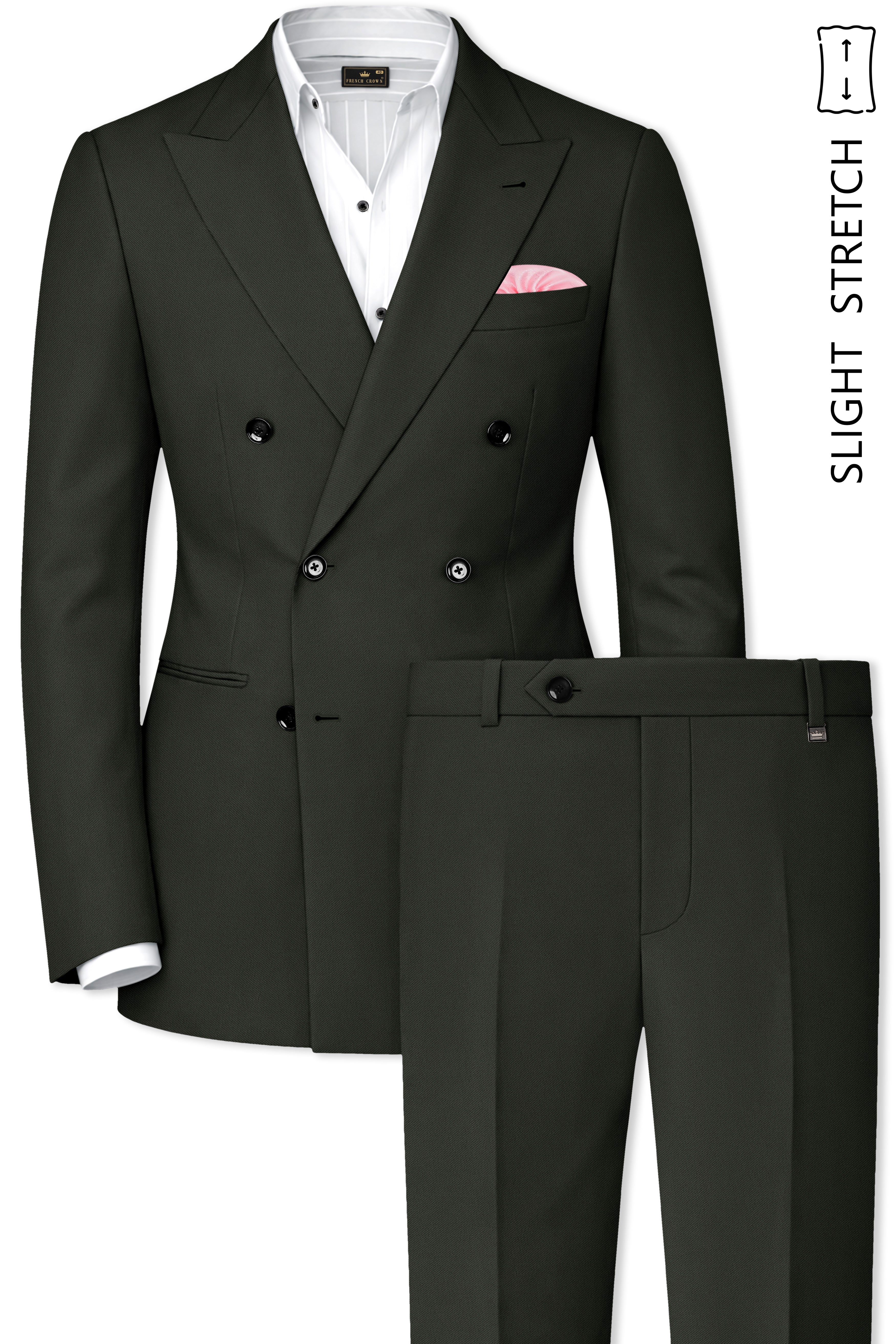 Apex-Piano Green Wool Rich Slight Stretch Double Breasted Suit