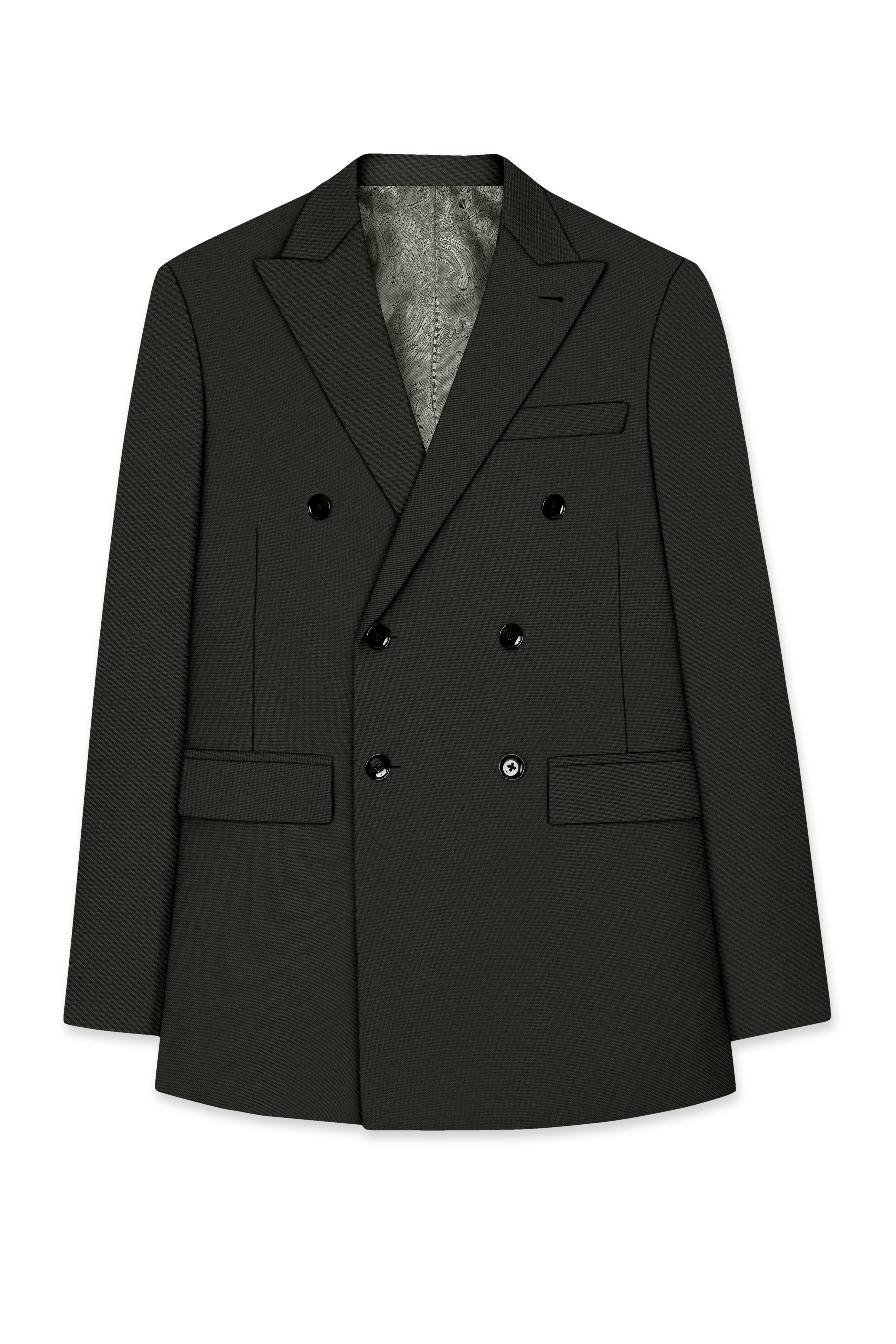Apex-Piano Green Wool Rich Slight Stretch Double Breasted Suit