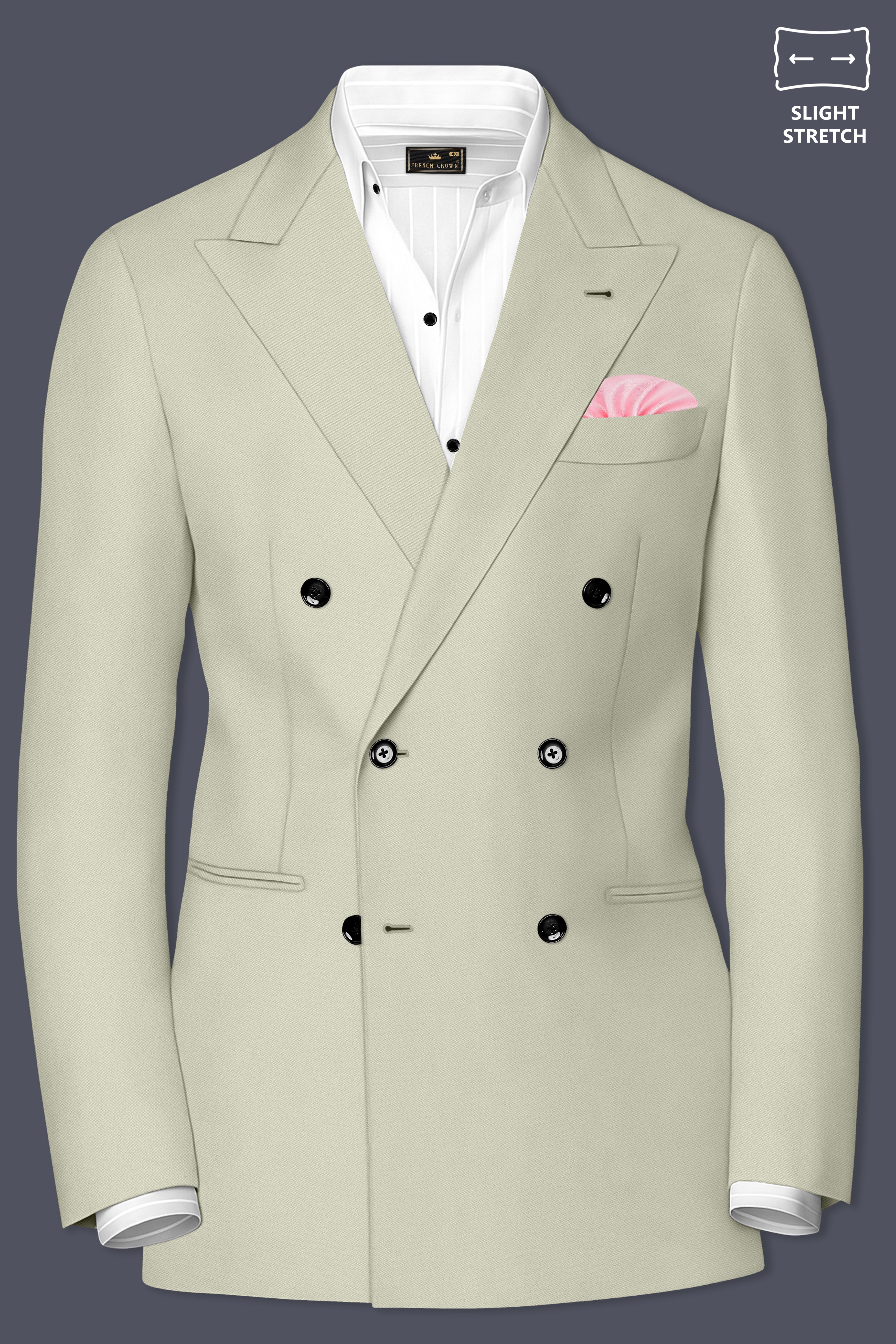 Verde-Tana Green Wool Rich Slight Stretch Double Breasted Suit