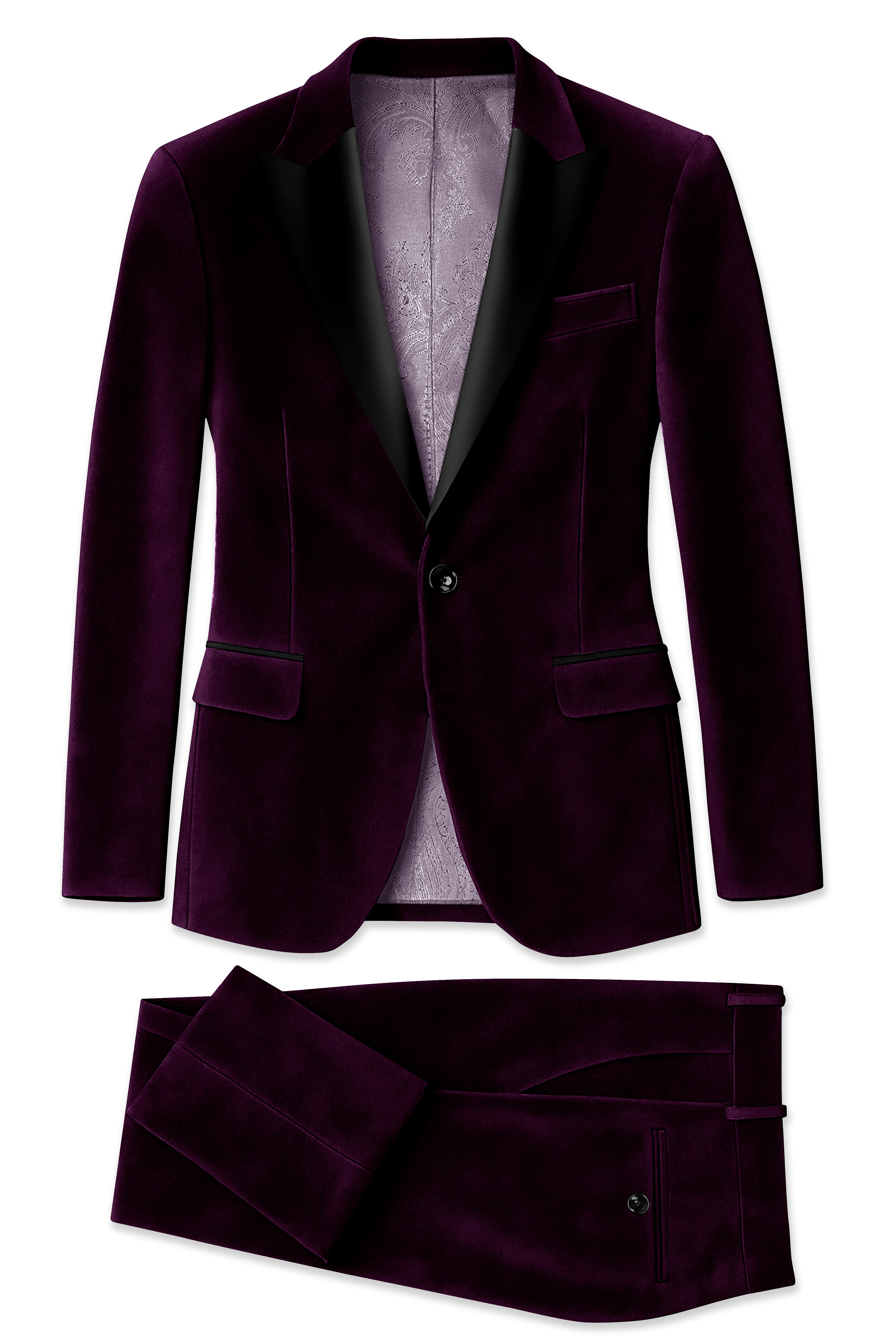 Regalis-Asphalt Purple Velvet Peak Lapel Tuxedo Suit