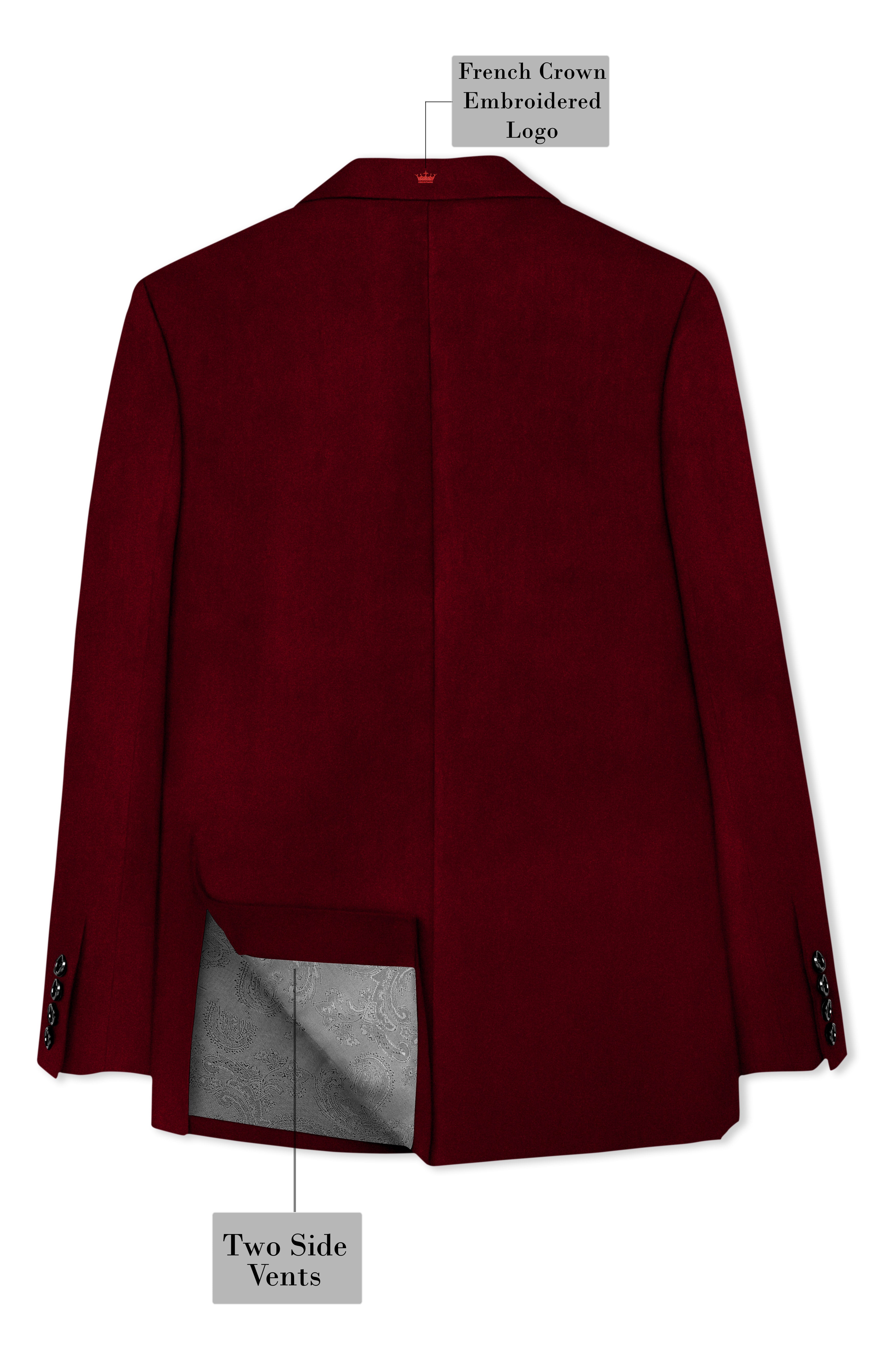 Crimsone-Temptress Red Velvet Peak Lapel Tuxedo Suit