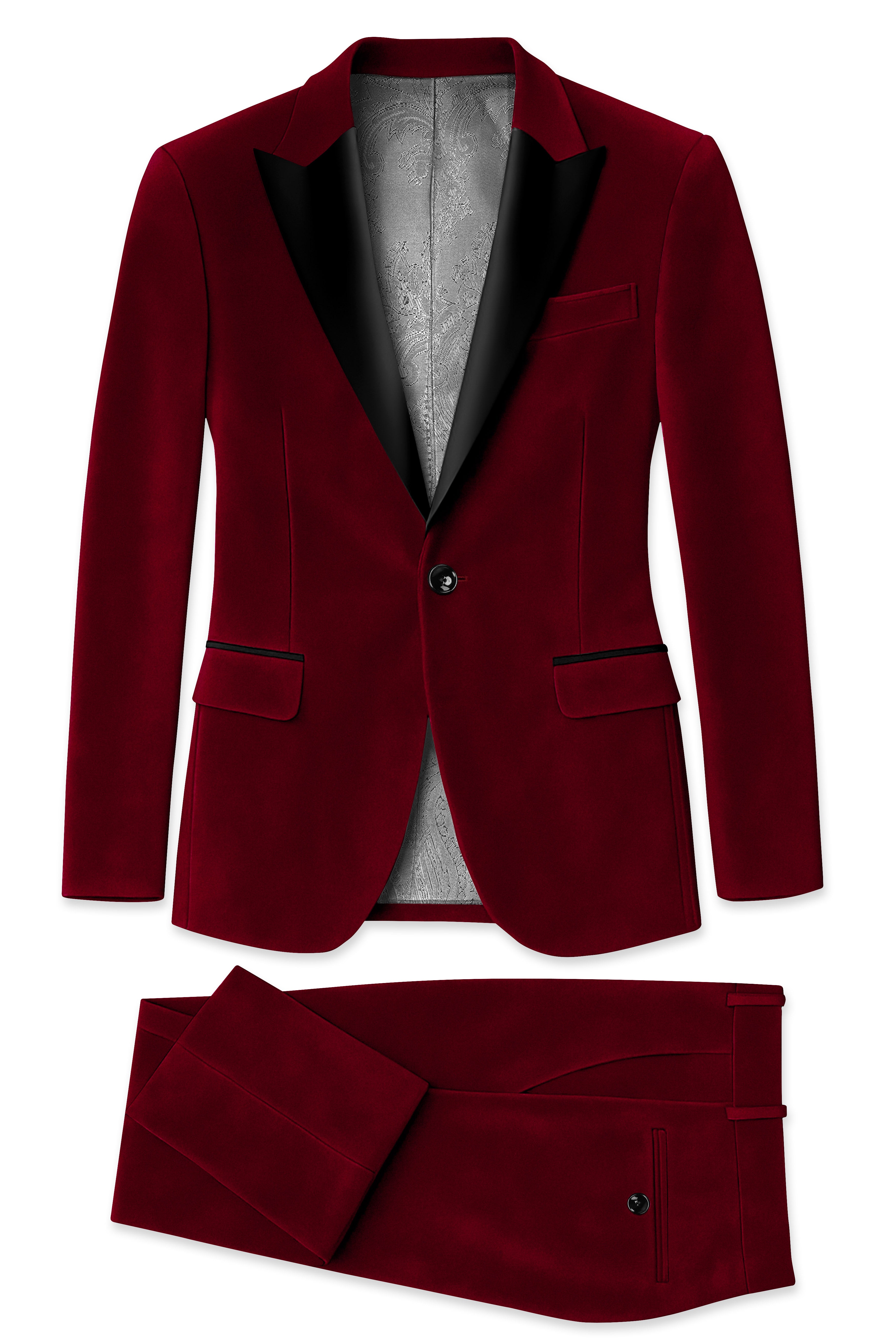 Crimsone-Temptress Red Velvet Peak Lapel Tuxedo Suit