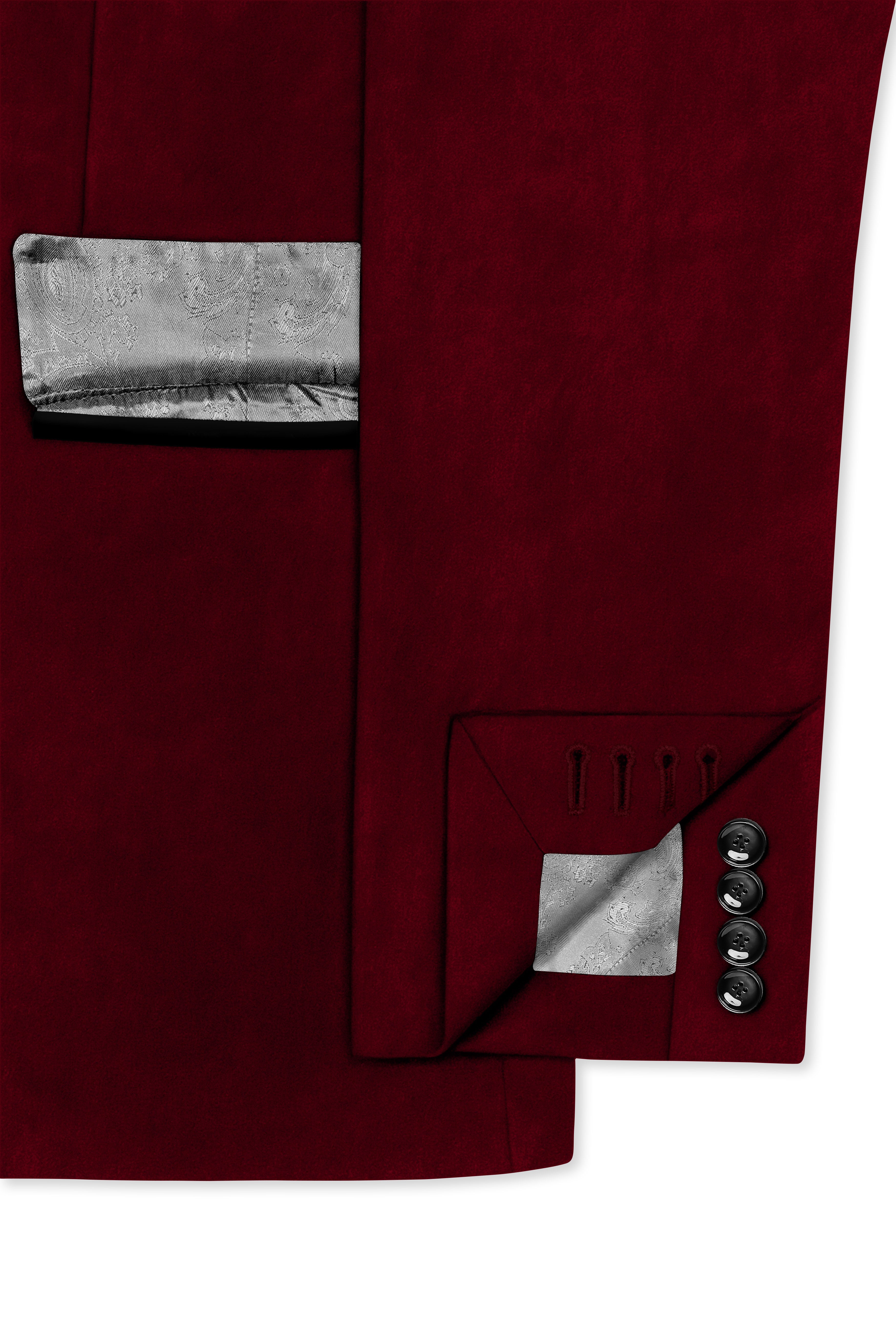 Crimsone-Temptress Red Velvet Peak Lapel Tuxedo Suit